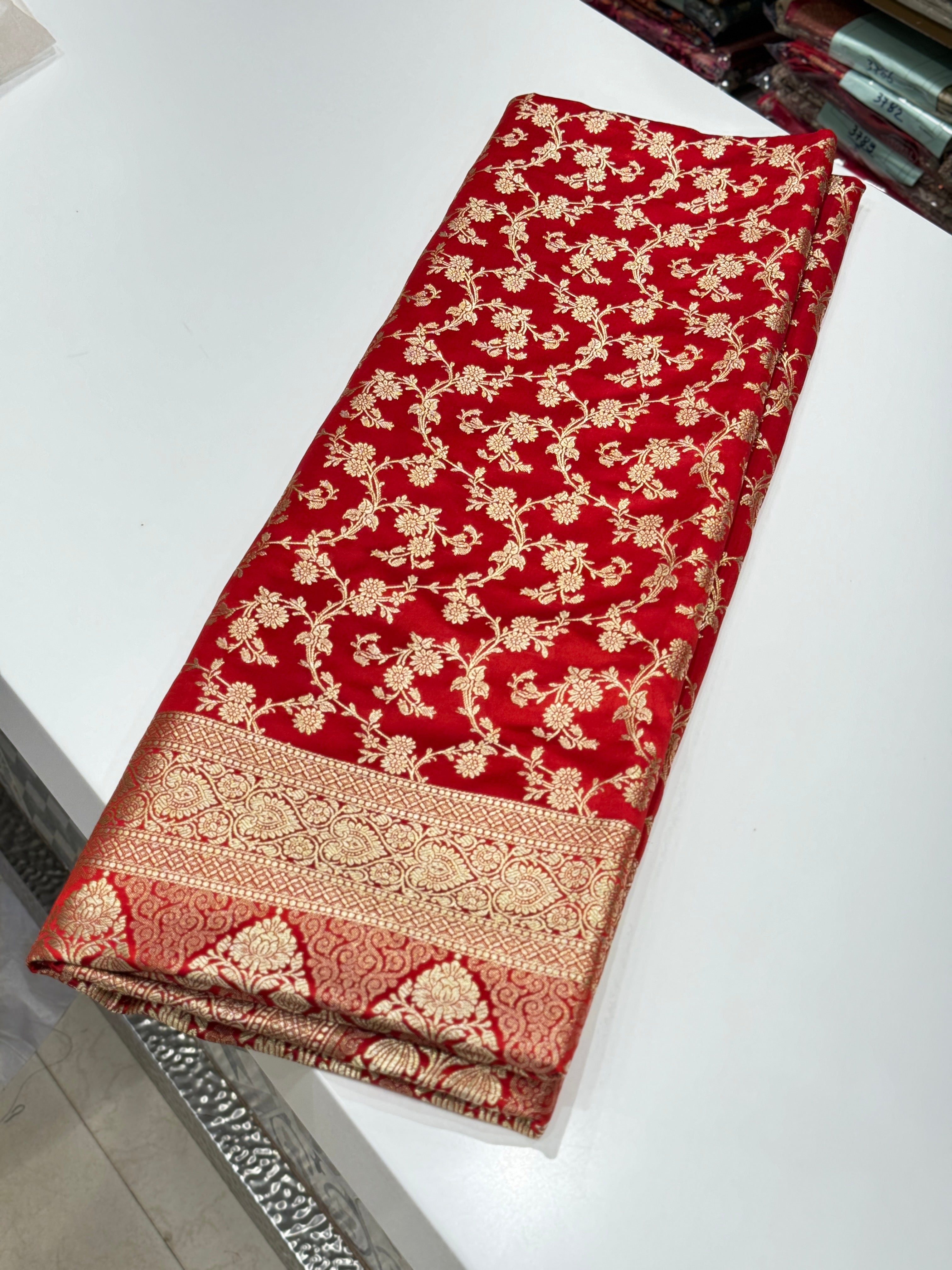 Red Banarasi Silk Jaal Saree