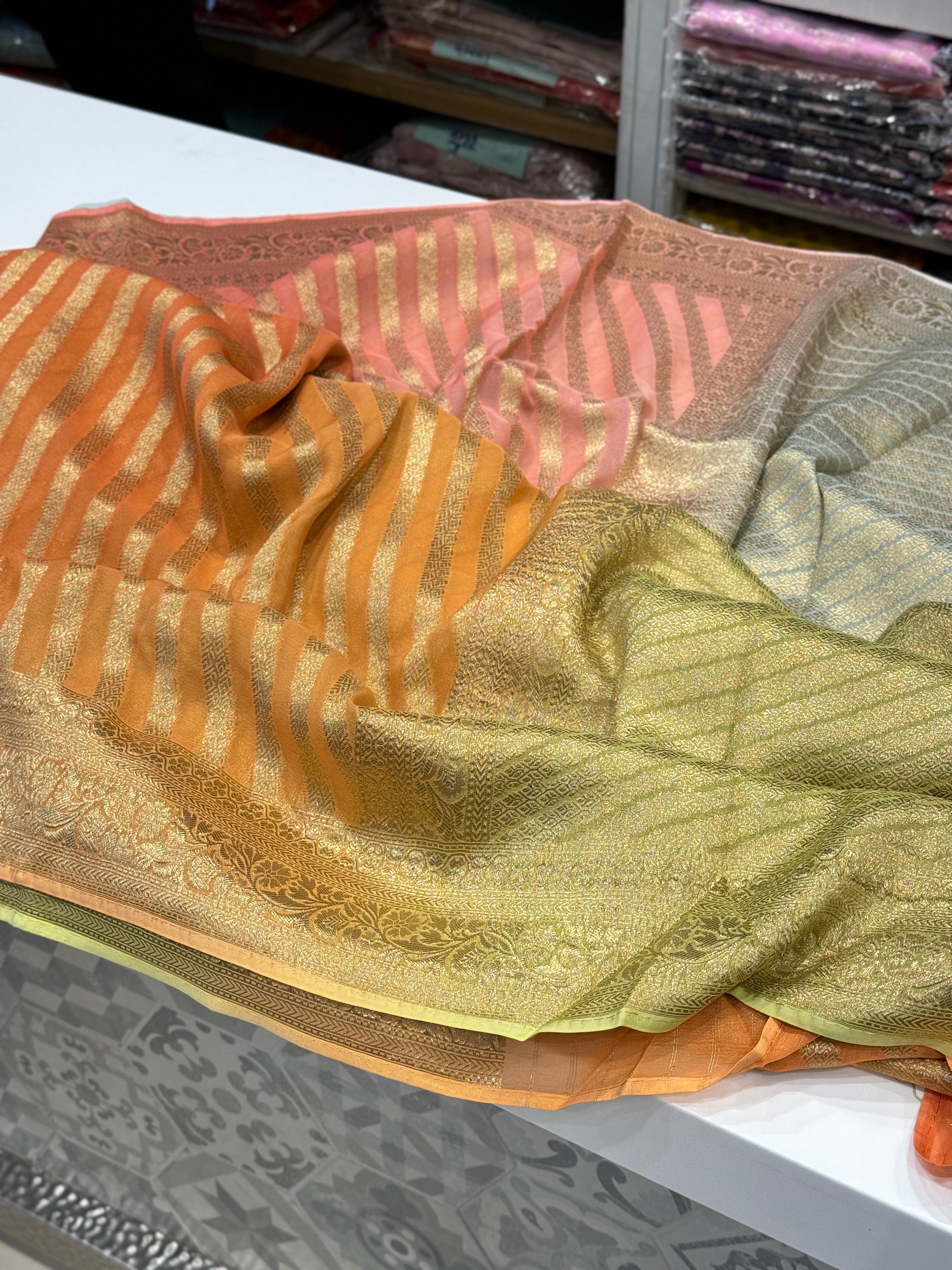 Six Shaded Banarasi Khaddi Georgette Leheriya