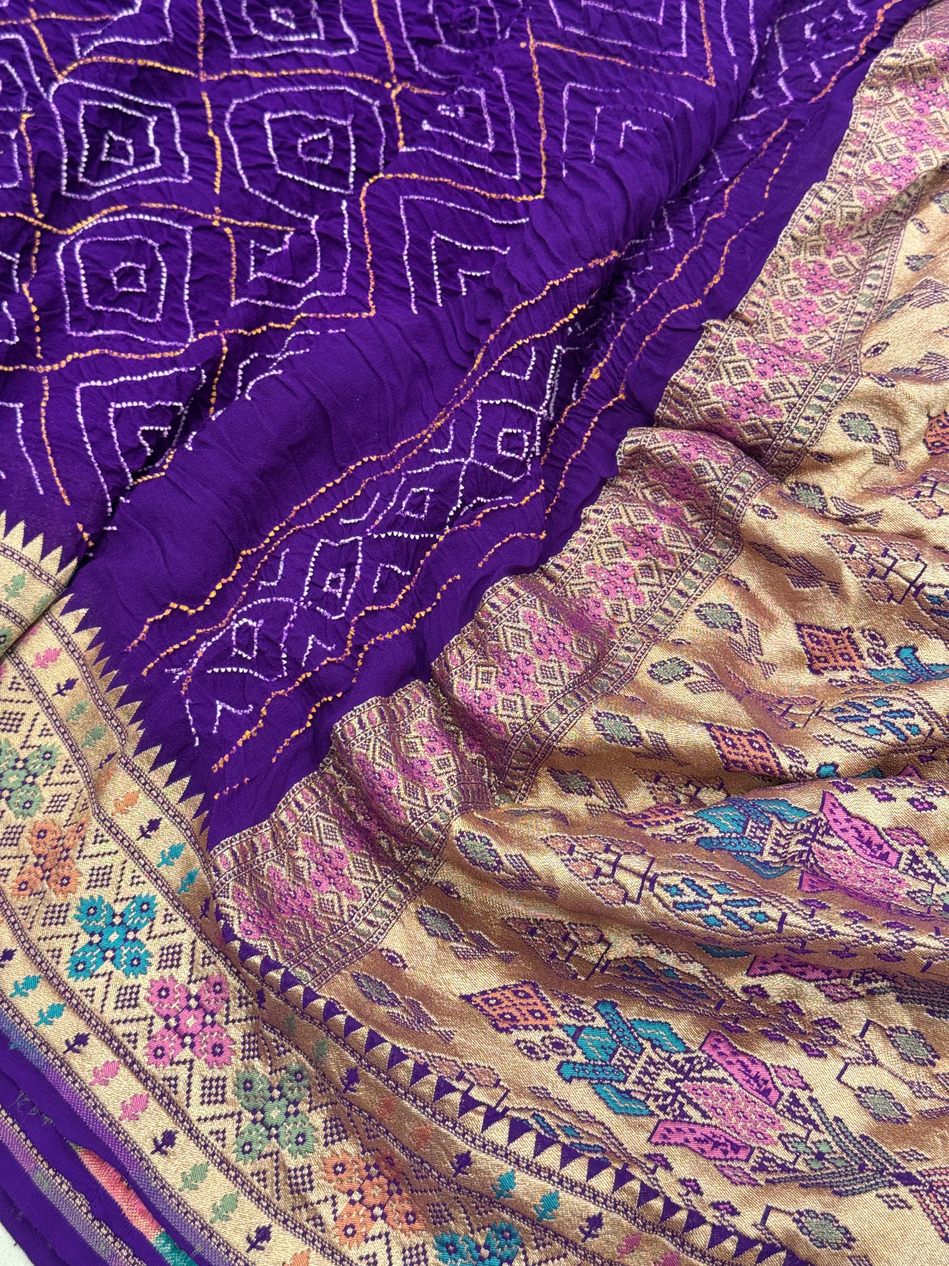 Violet Rai Bandhej Saree with Meenakari Weave