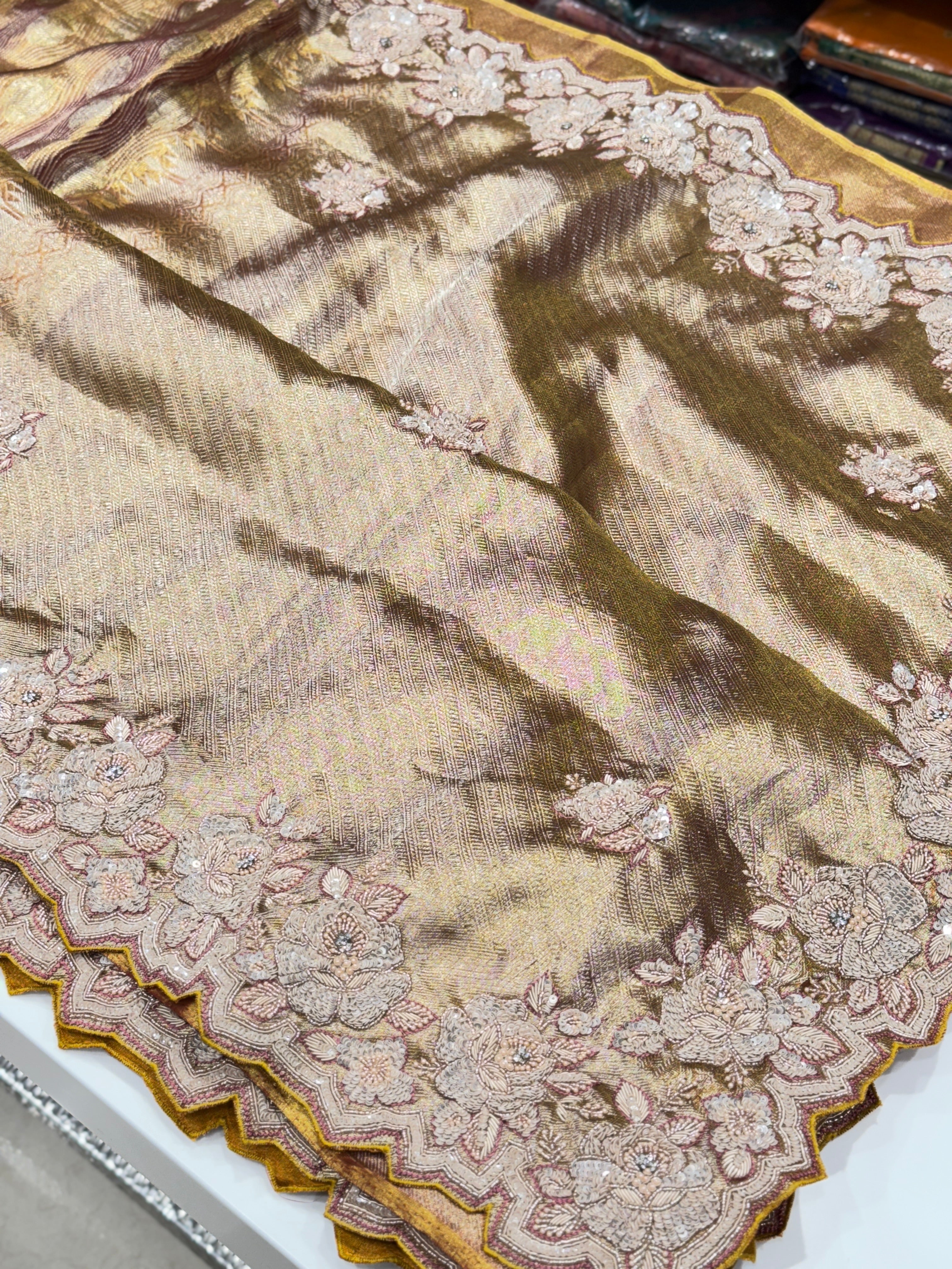 Rust Kanjivaram Hand Embroidery Saree