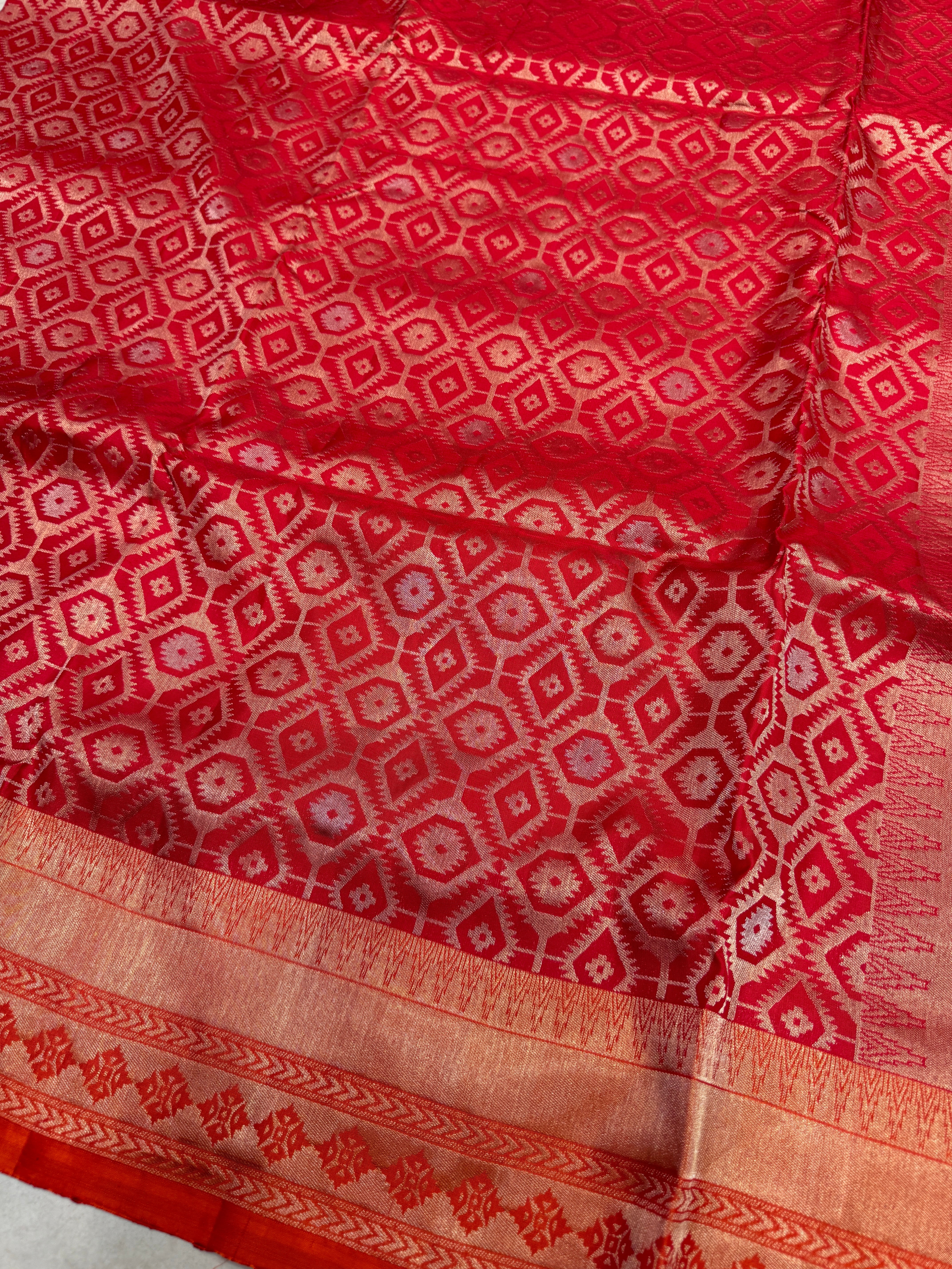 Red Orange Patola Design Inspired Handloom Kanchipuram Pure Silk Saree