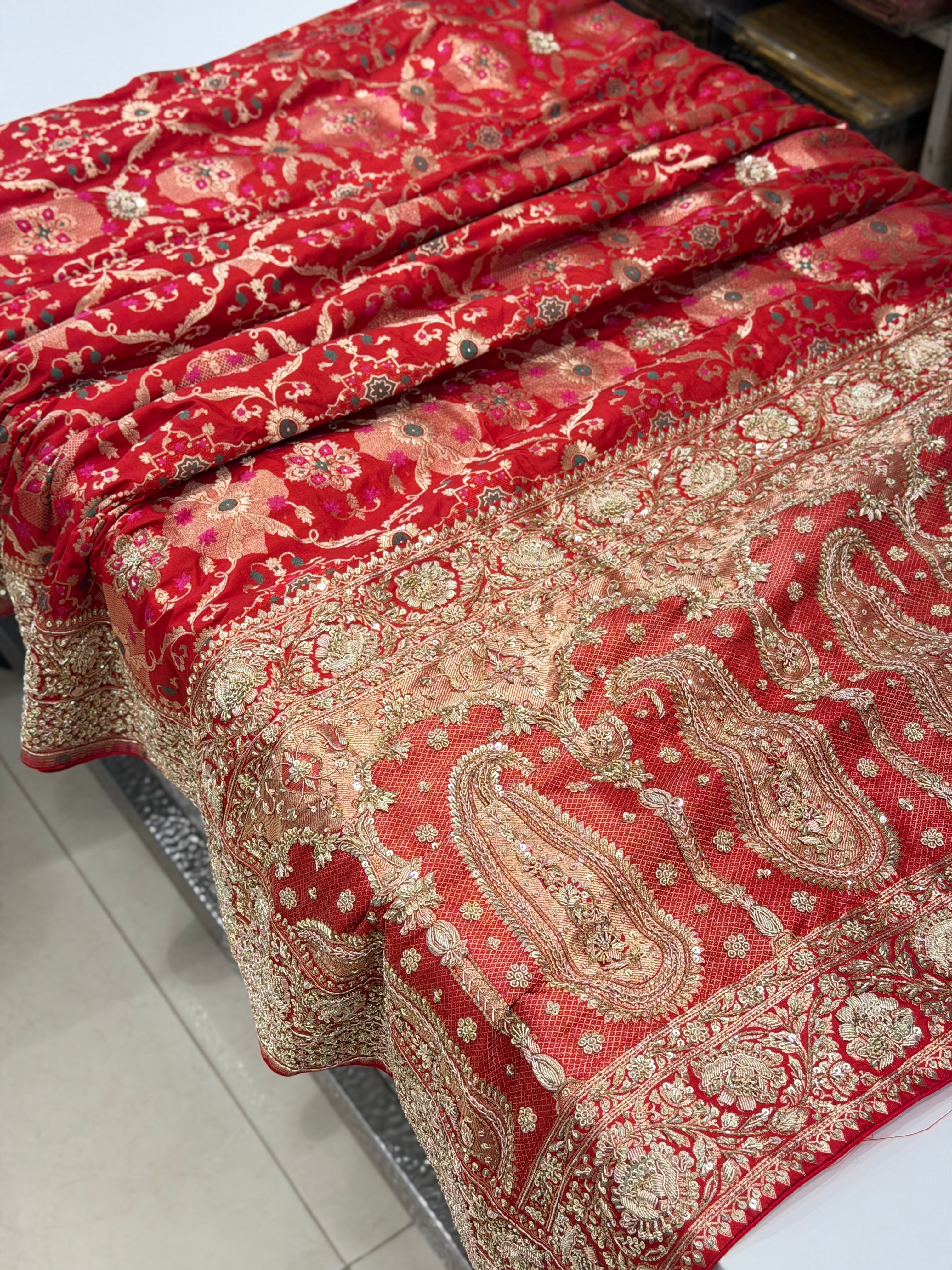 Red Meenakari Handloom Banarasi Pure Katan Zardosi Embroidery Saree