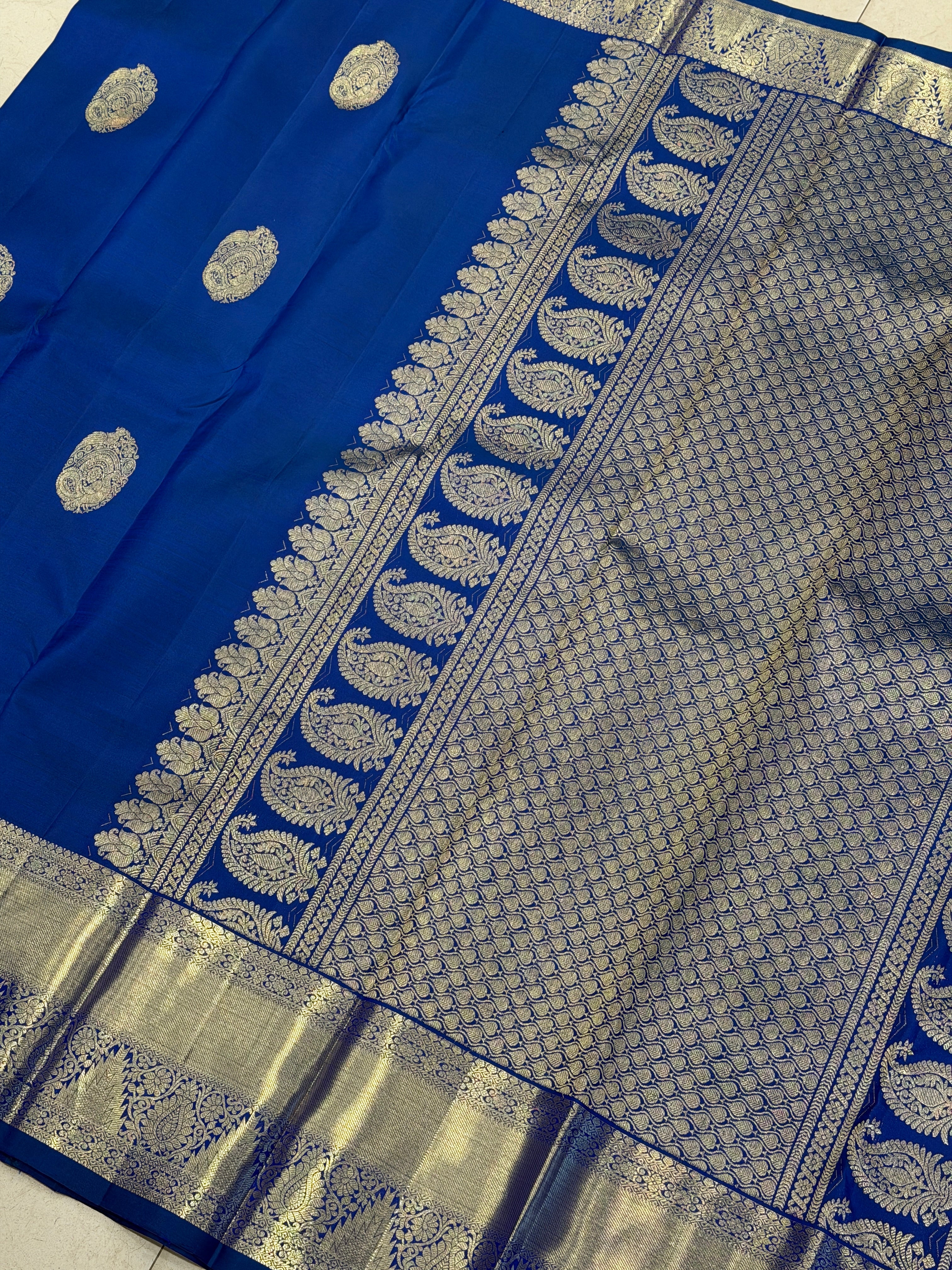 Royal Blue Peacock Motif Handloom Pure Silk Kanjivaram Saree