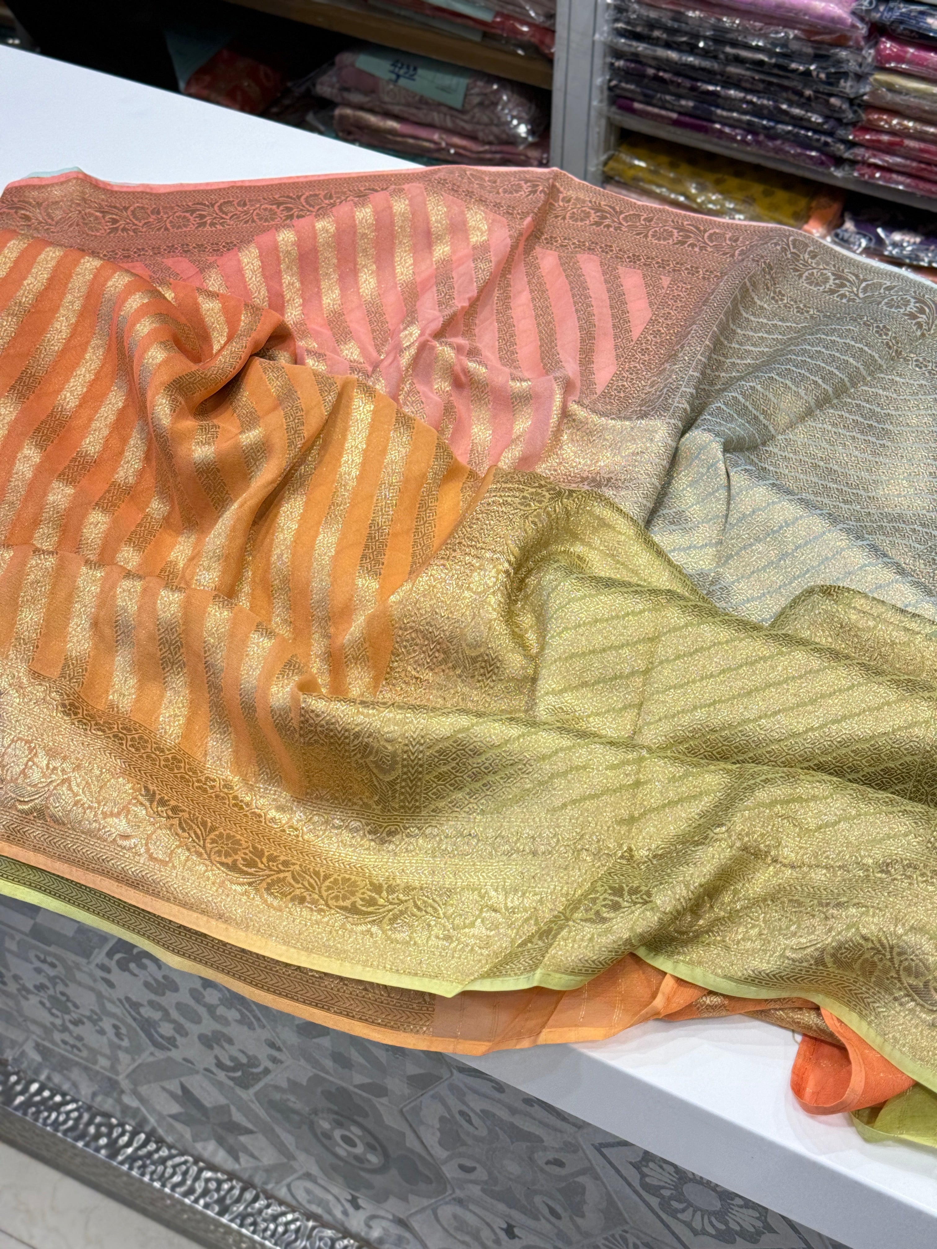 Six Shaded Banarasi Khaddi Georgette Leheriya