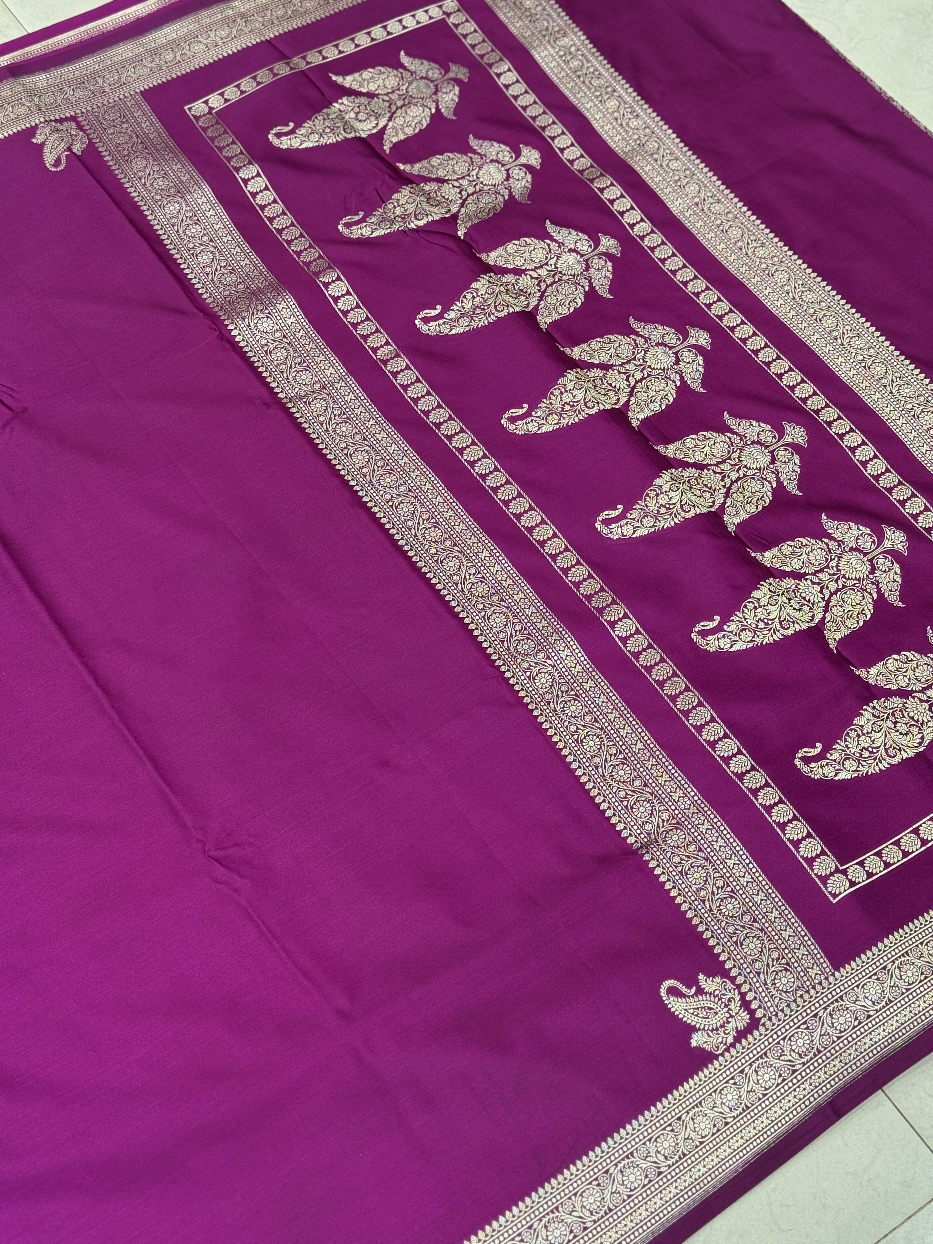 Wine Banarasi Silk Plain Small Border Saree