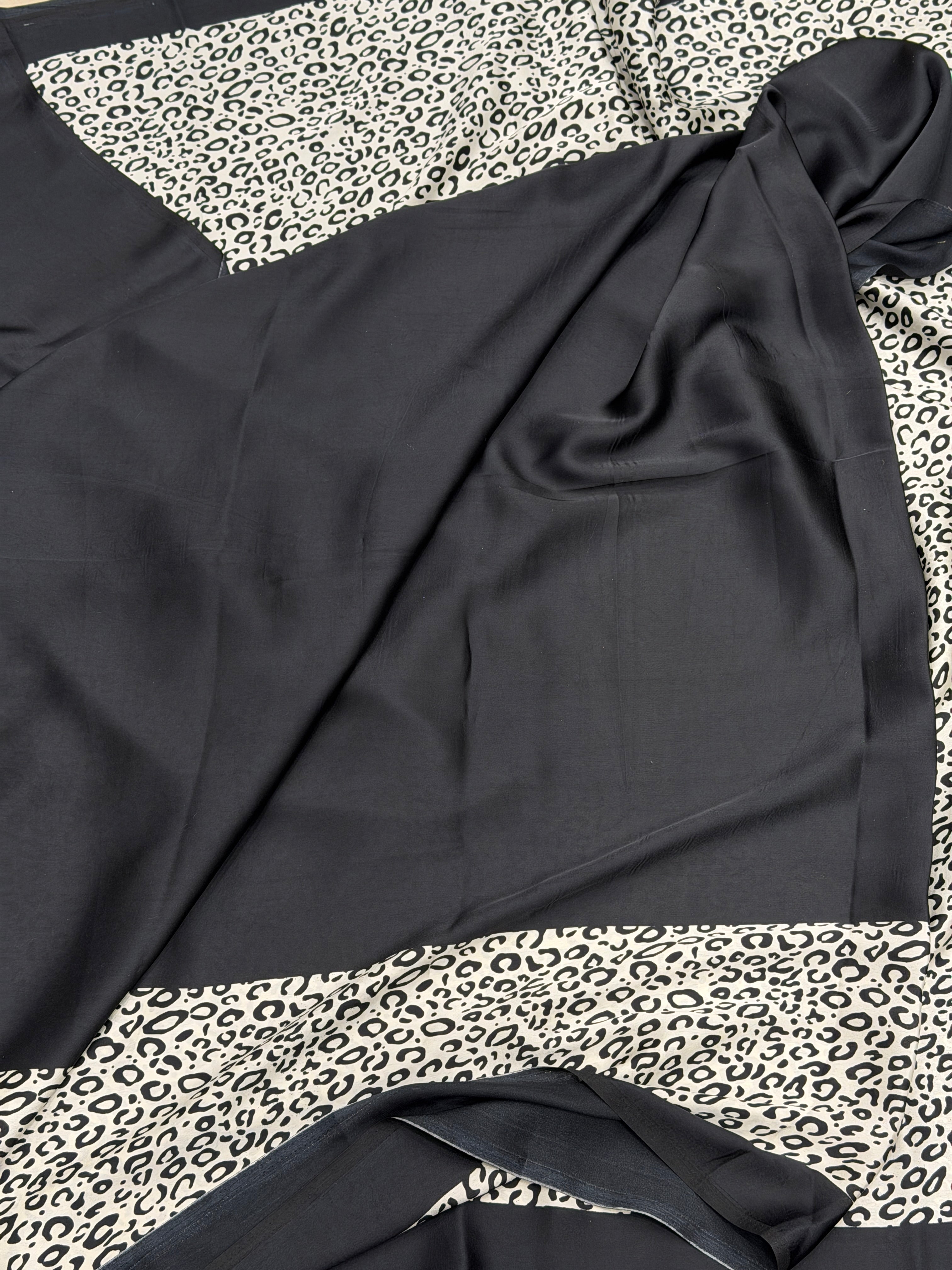 Black Animal Print Turning Design Satin Saree