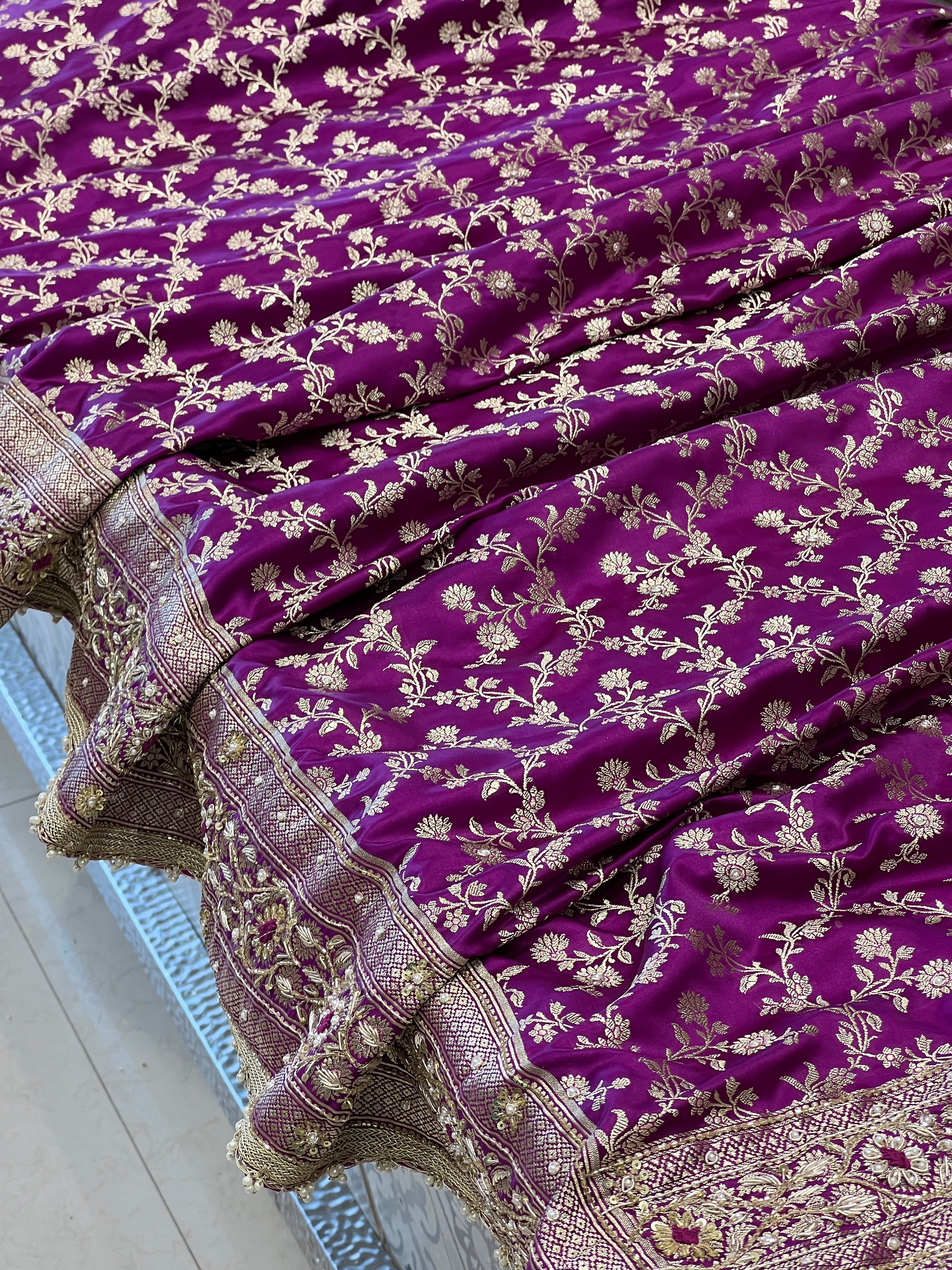 Violet Banarasi Jaal Resham Hand Embroidery Saree