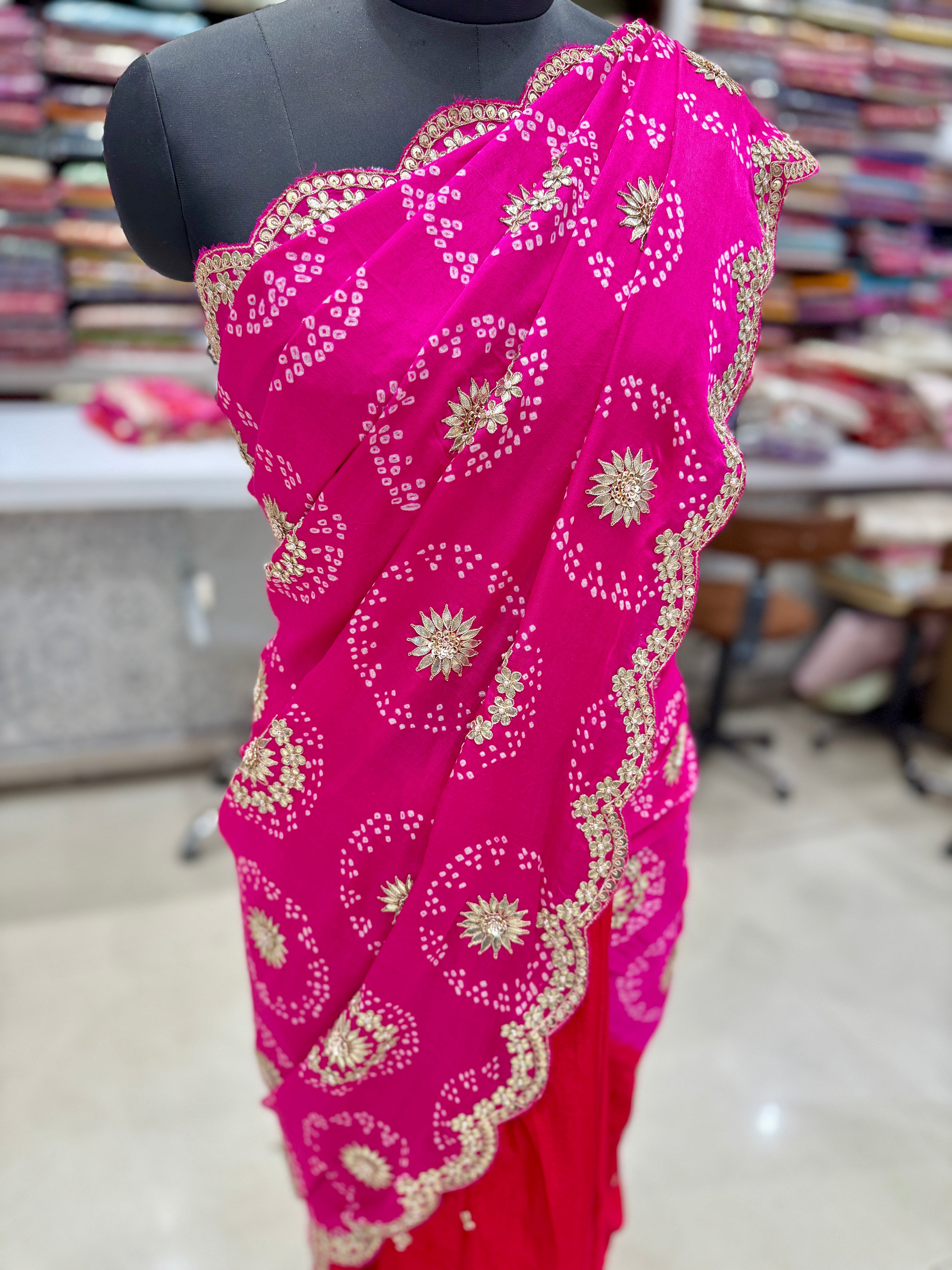 Rani Red Gajji Silk Bandhej Marodi Gotapatti Saree