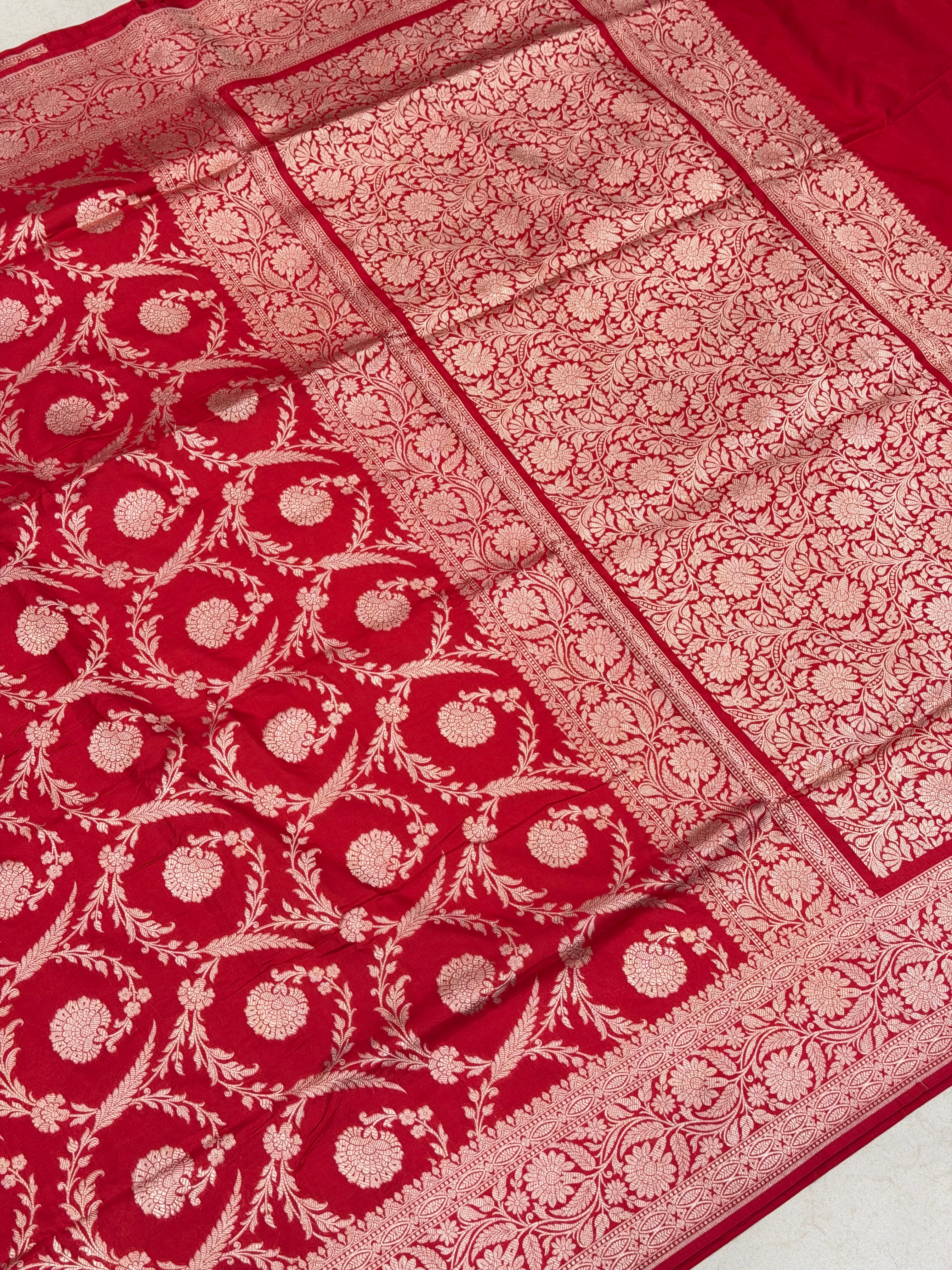 Red Jaal Weaved Banarasi Handloom Katan Silk Saree