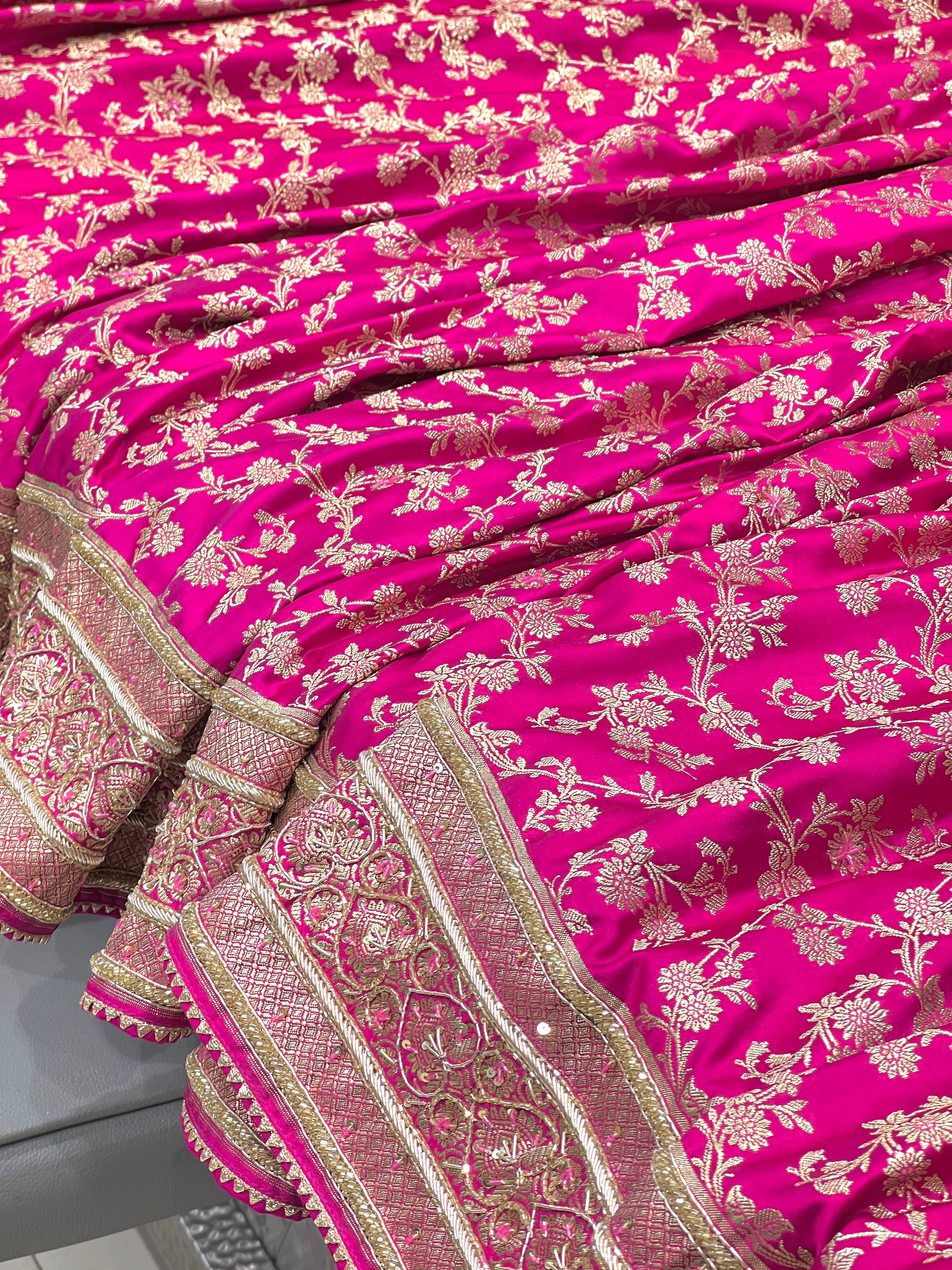 Rani Banarasi Silk Jaal Zardosi Embroidery Saree