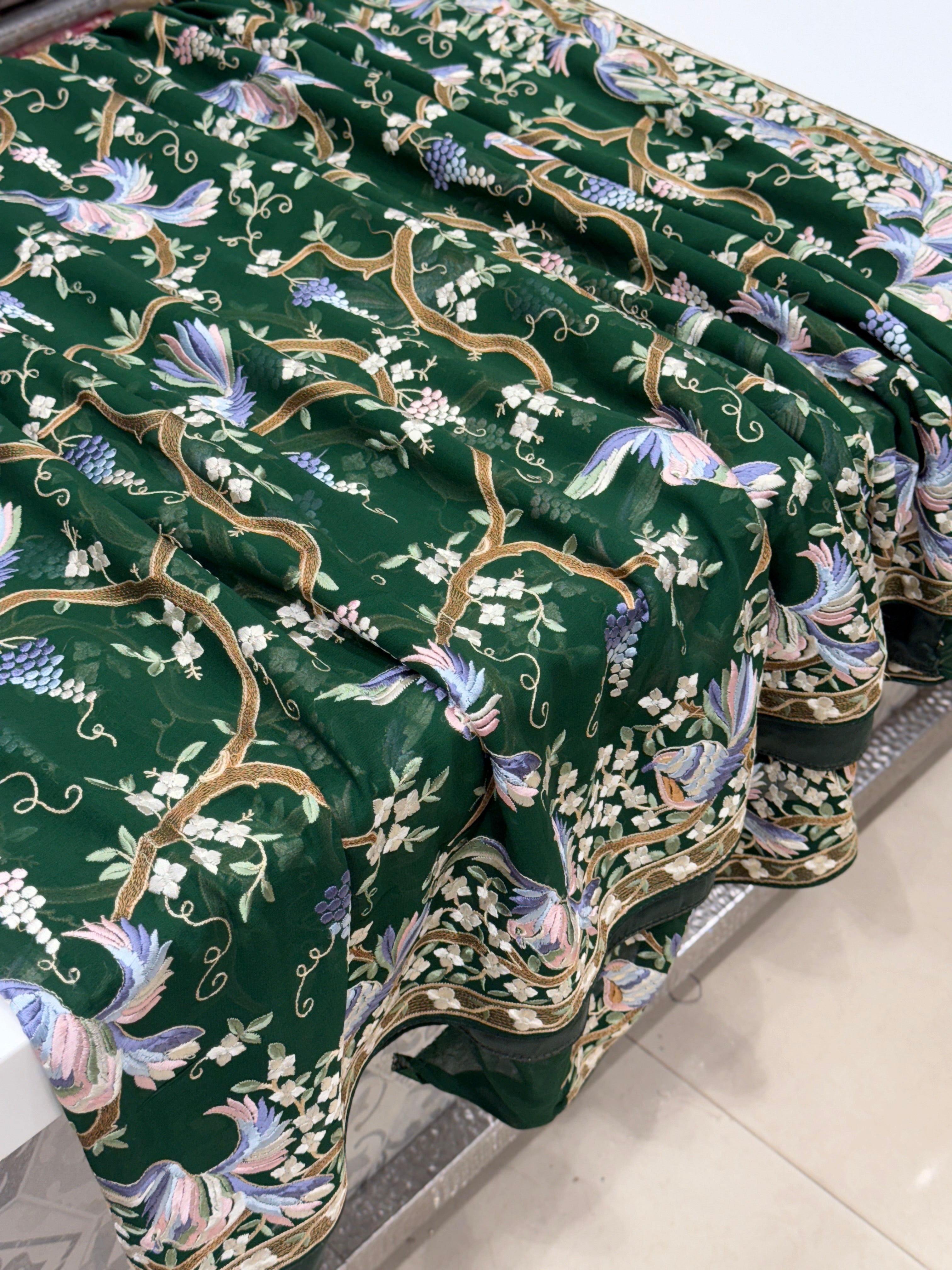 Bottle Green Chakla Chakli Embroidery Parsi Gara Saree