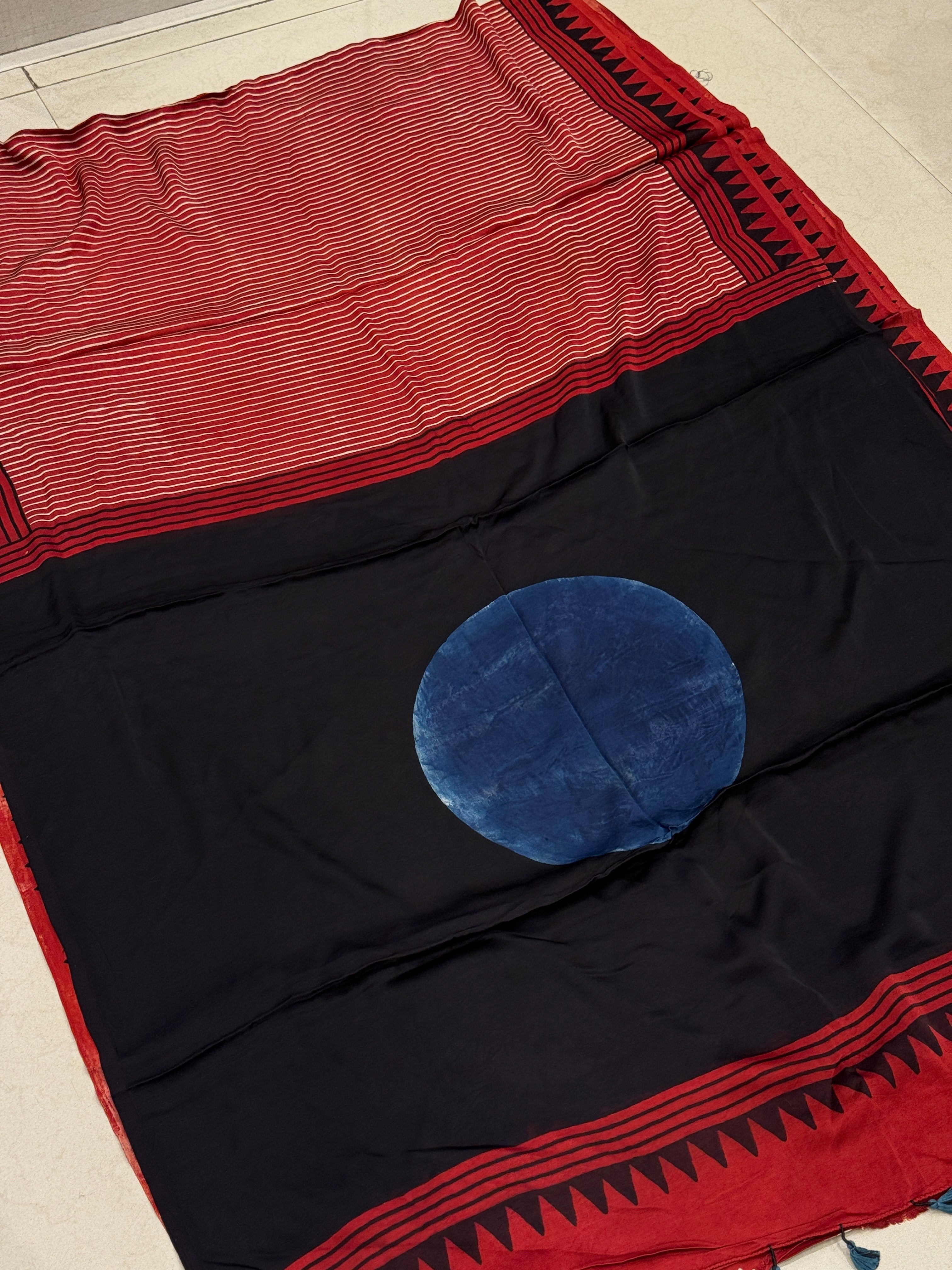 Red Lines Moon Pallu Ajrkah Saree