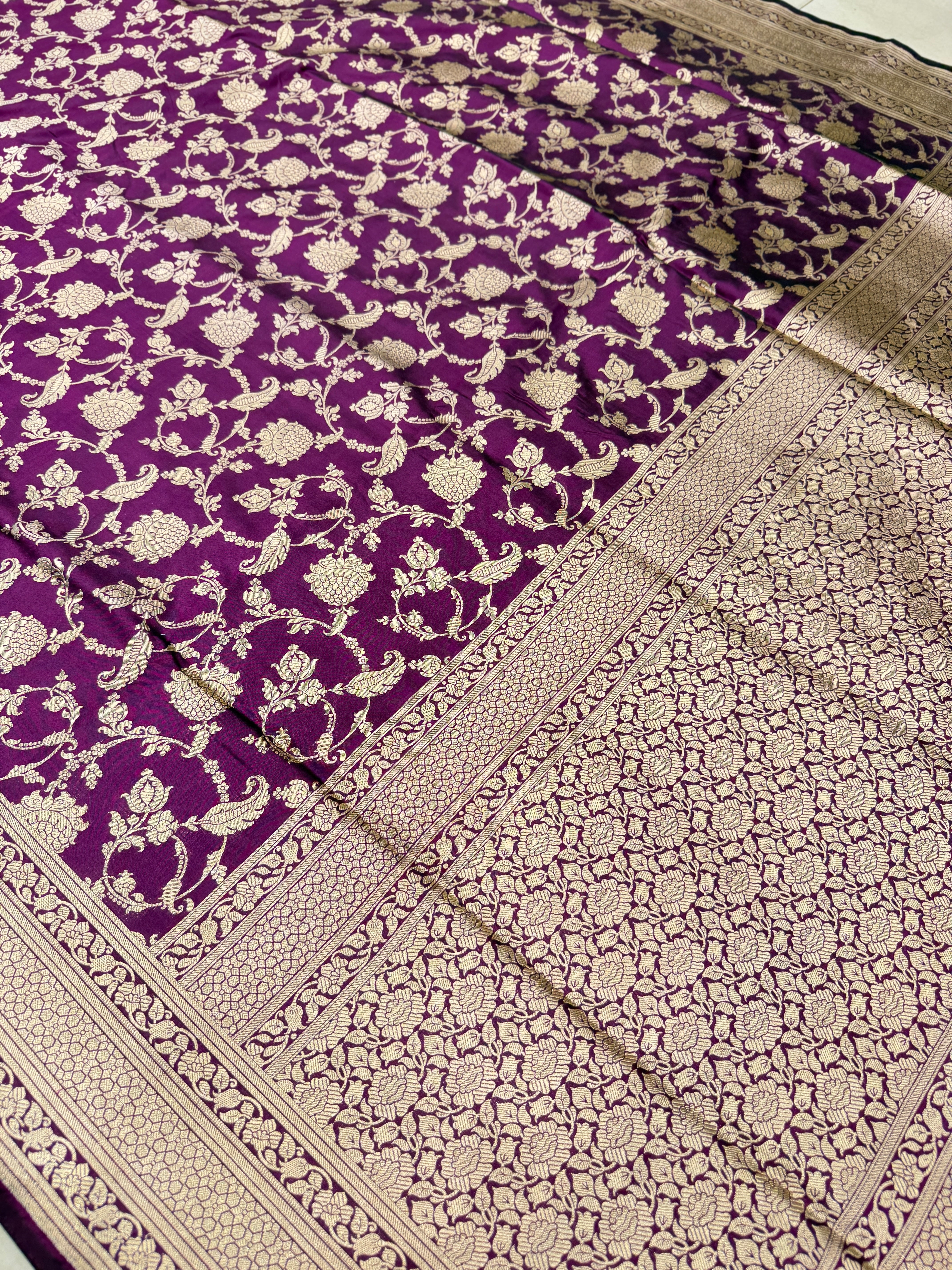 Violet Crown Jaal Handloom Banarasi Katan Silk Saree