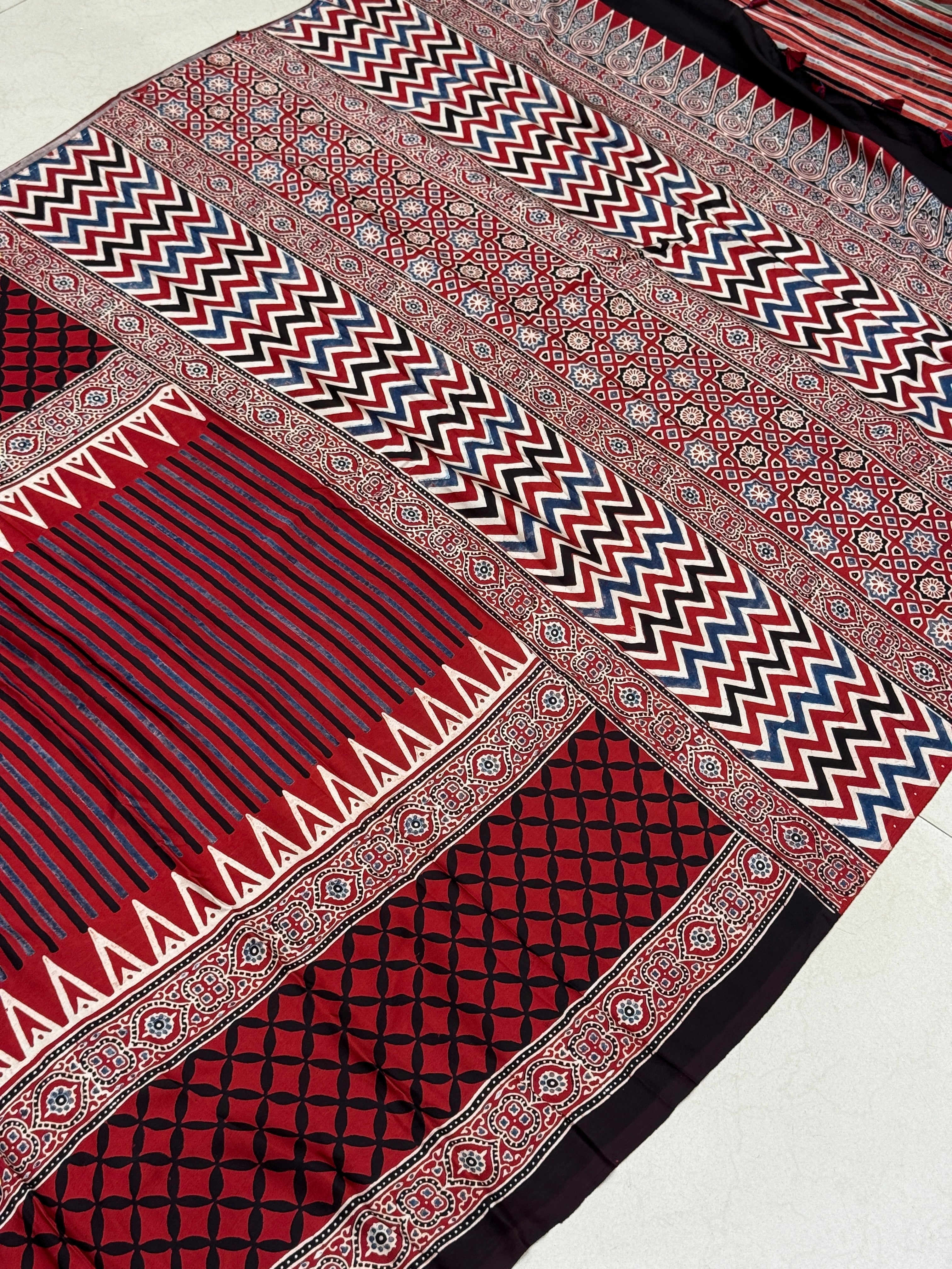 Red Line Contemporary Modal Gajji Silk Ajrakh Saree