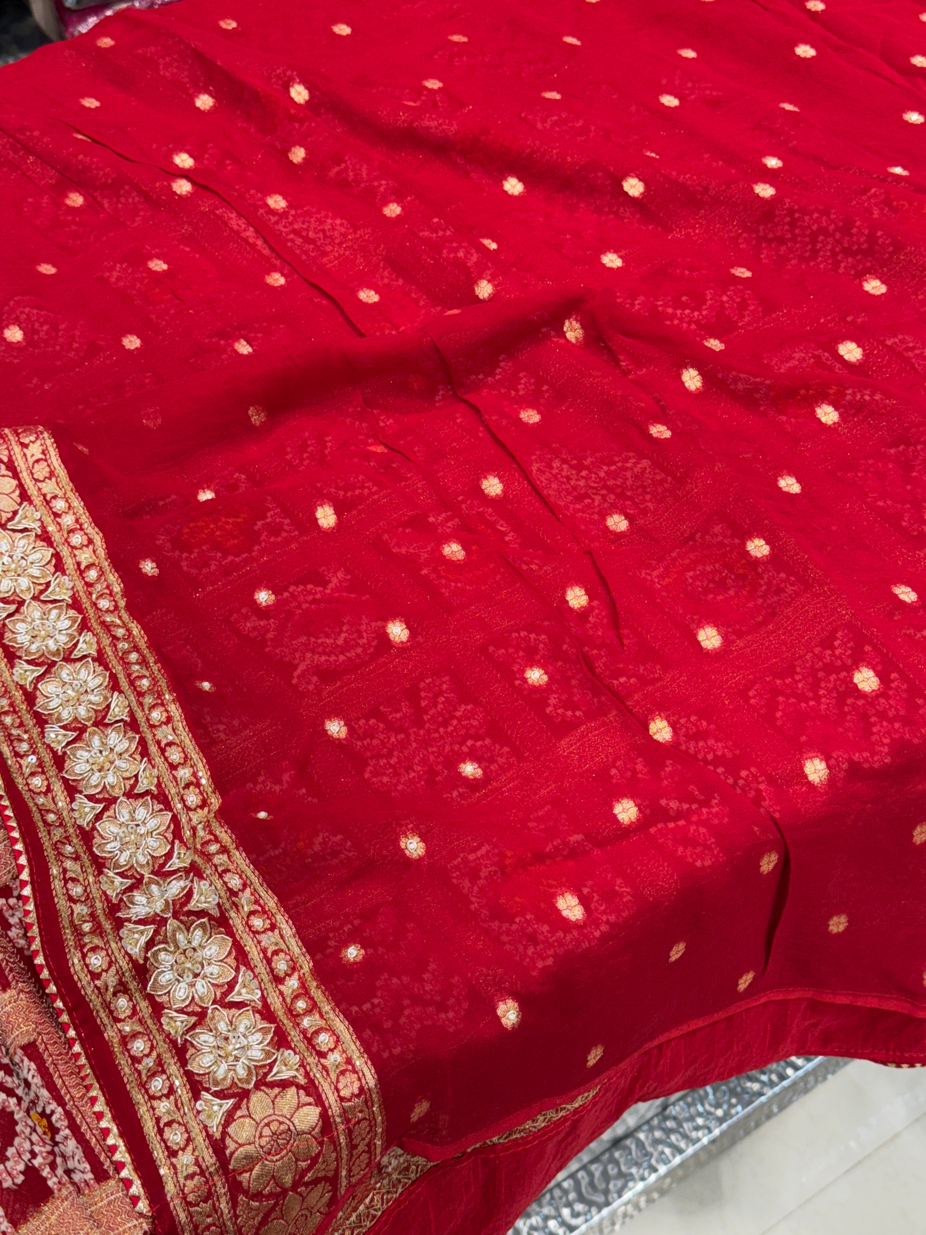 Red Traditional Gharchola Georgette Zardosi Hand Embroidery Saree