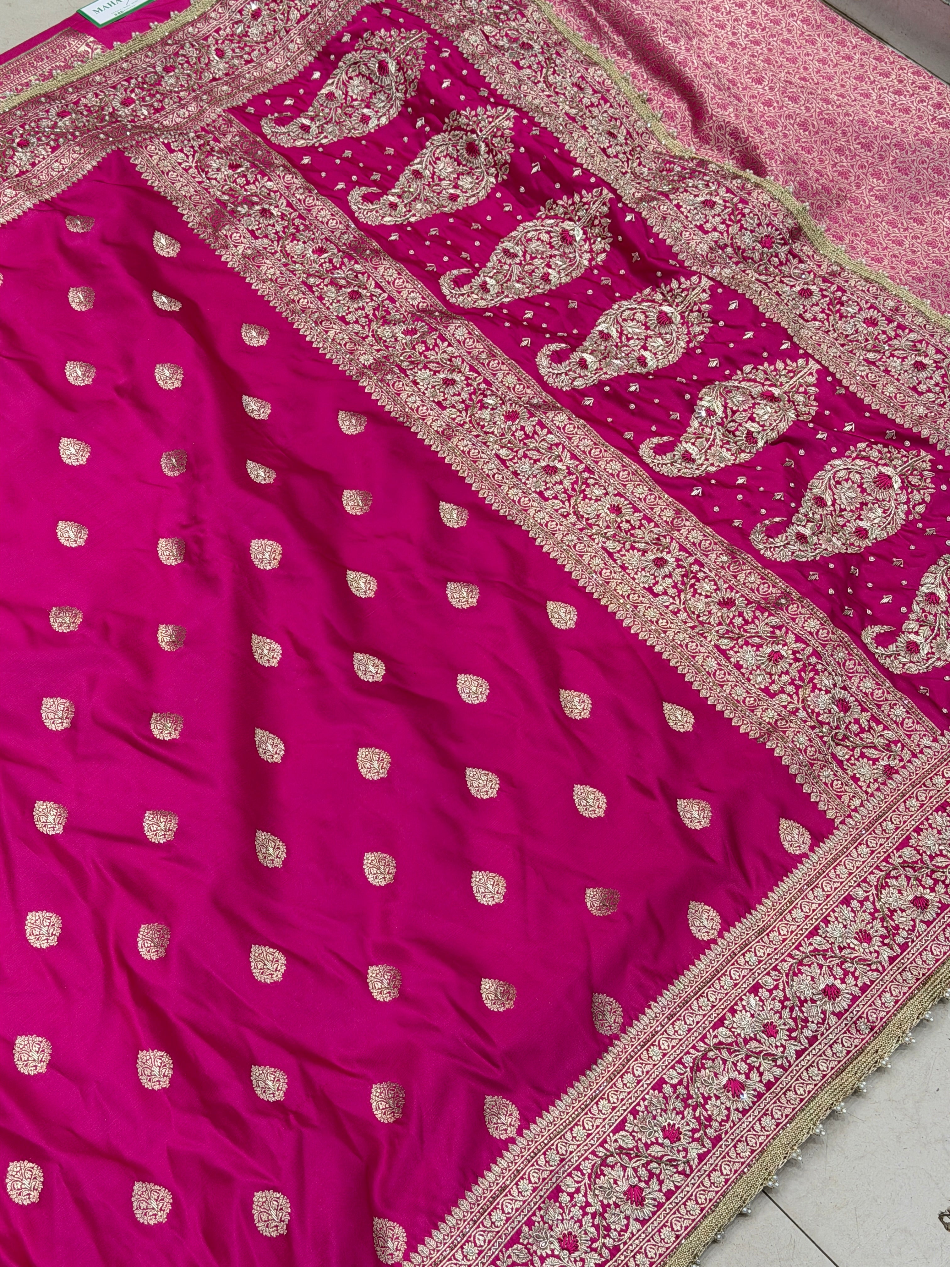 Rani Banarasi Buttas Resham Zardosi Hand Embroidery Saree