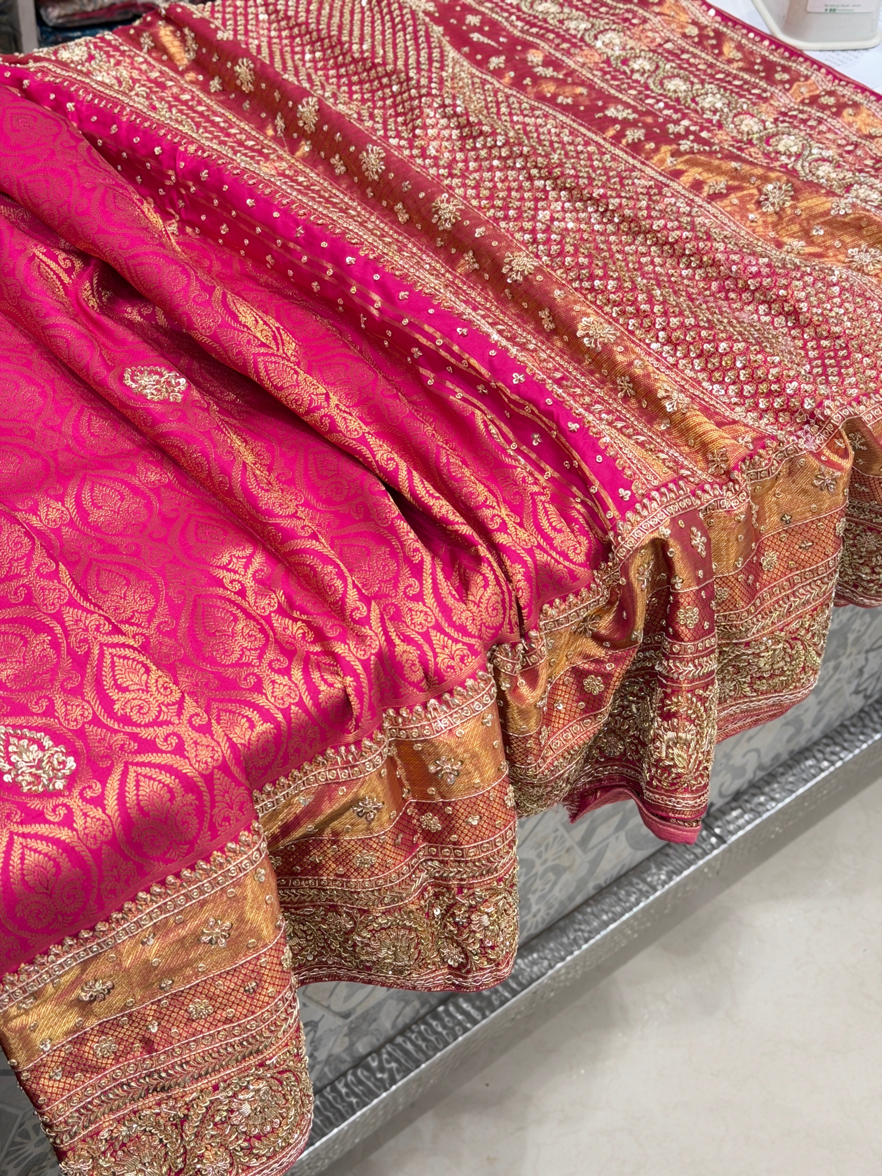 Rani Pink Keri Jaal Kanjivaram Hand Embroidery Zardosi Saree