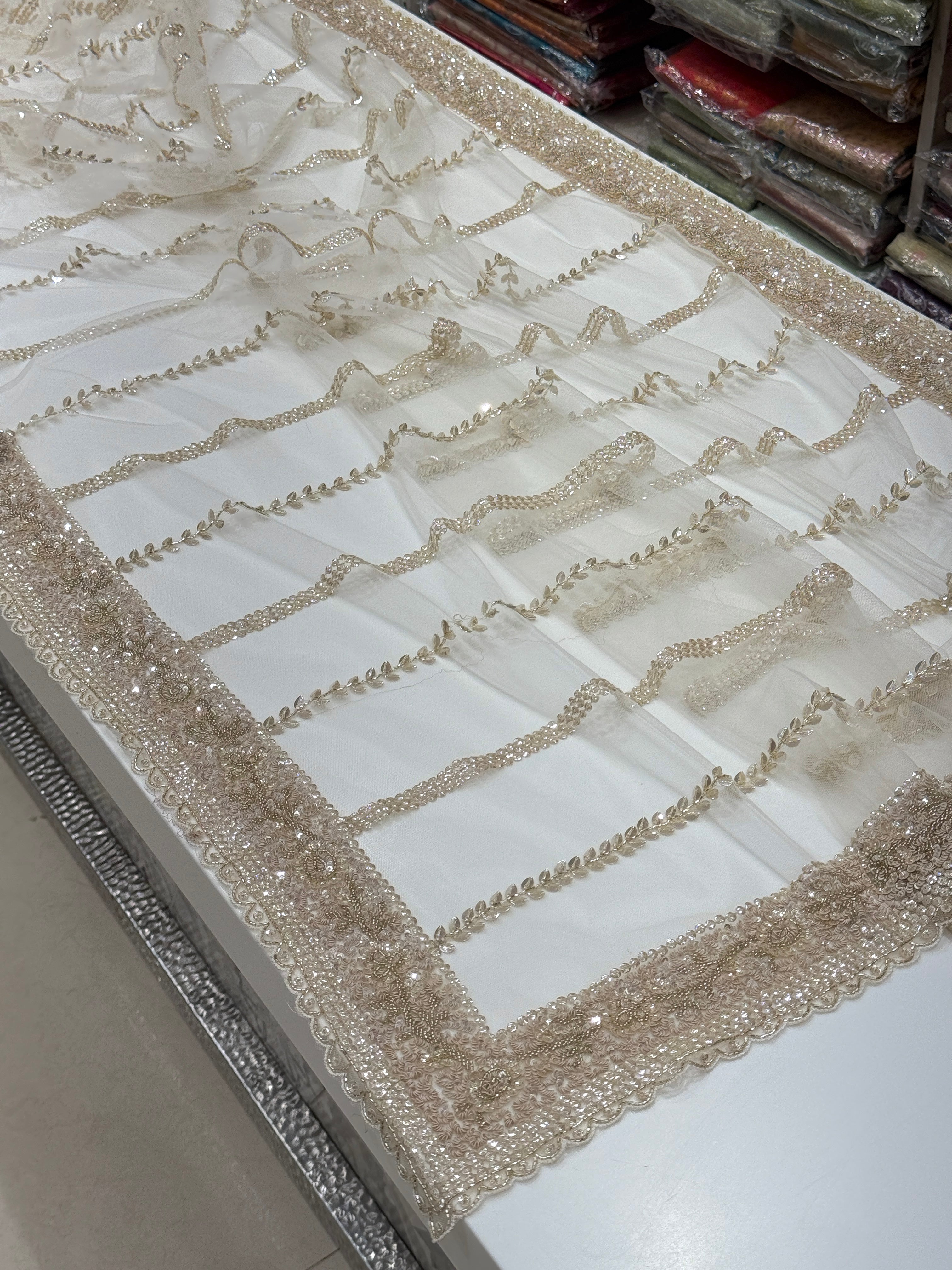 White Sequins Cuddana Net Embroidery Saree