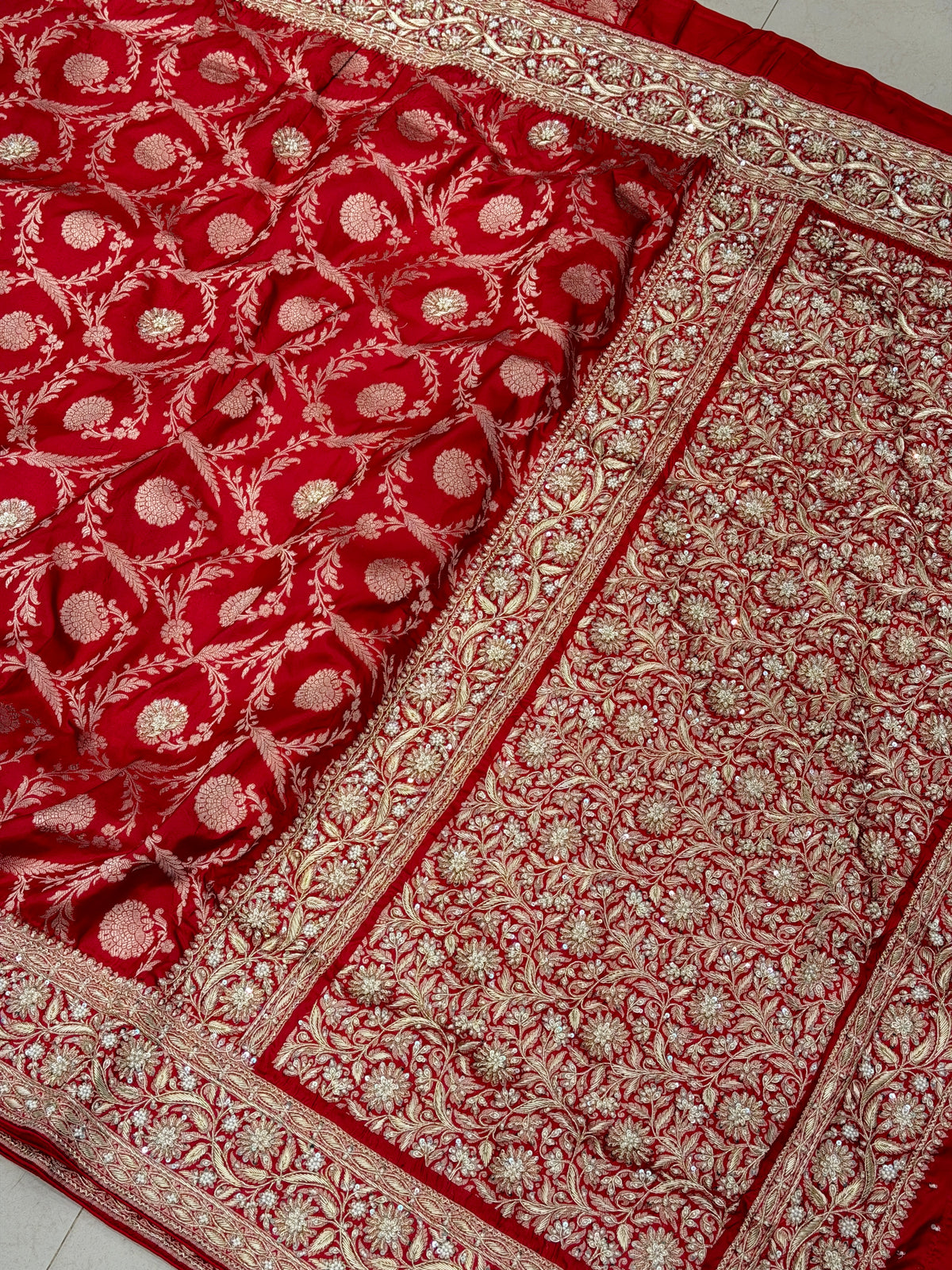 Red Banarasi Handloom Katan Silk Hand Embroidery Zardosi Saree