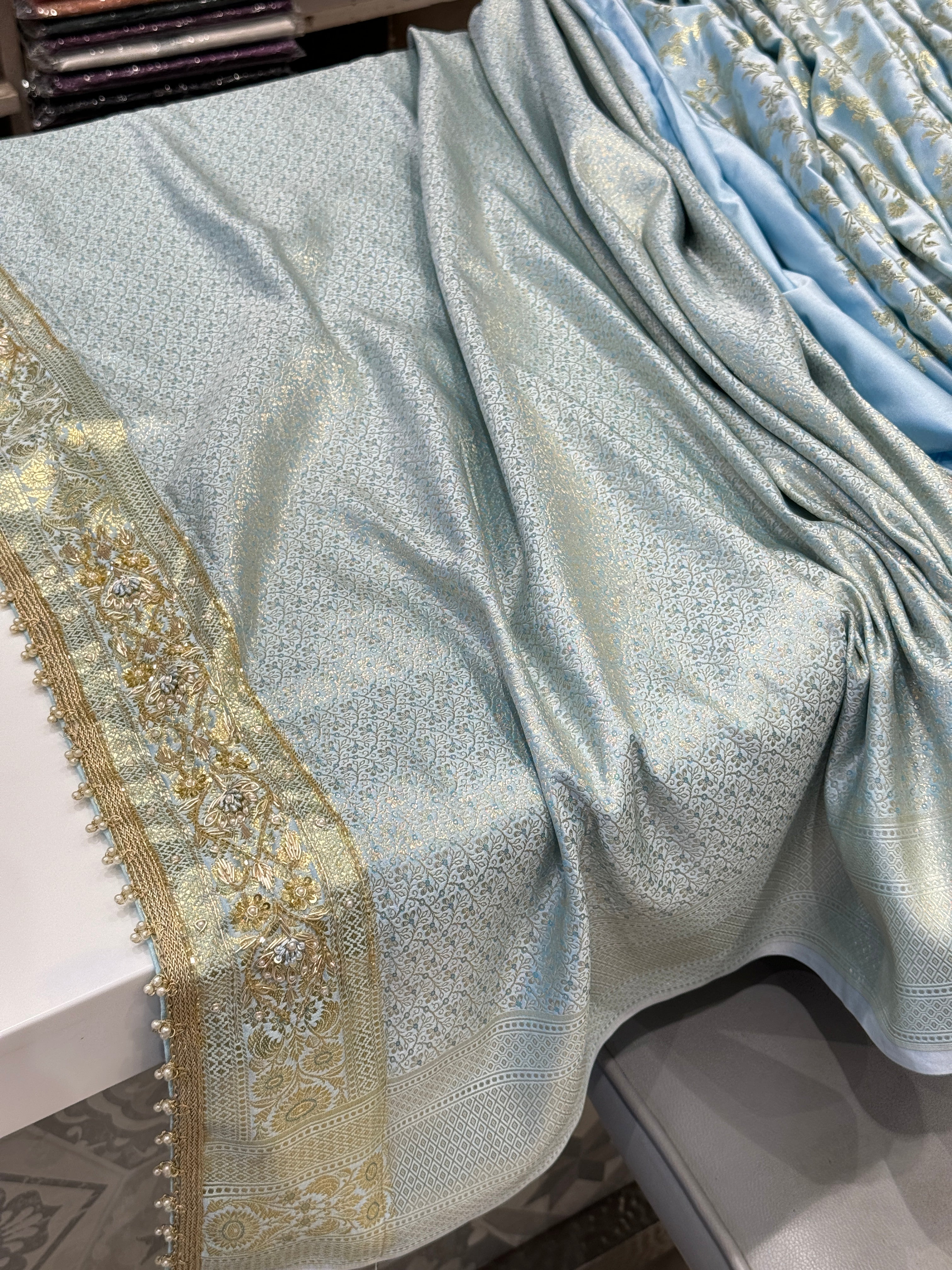 Light Blue Banarasi Zardosi Saree