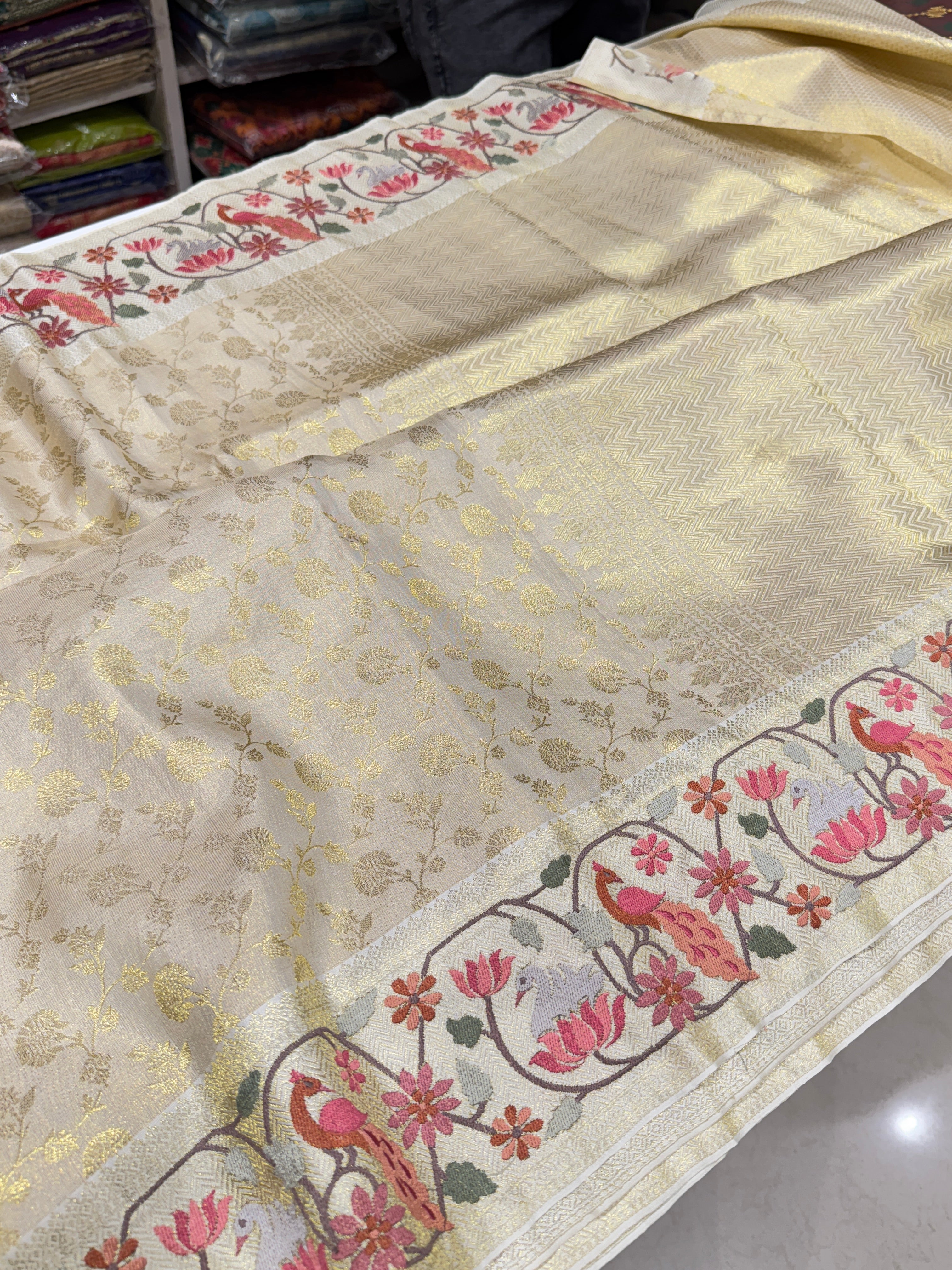 Moti White Kanjivaram x Parsi Gara Saree