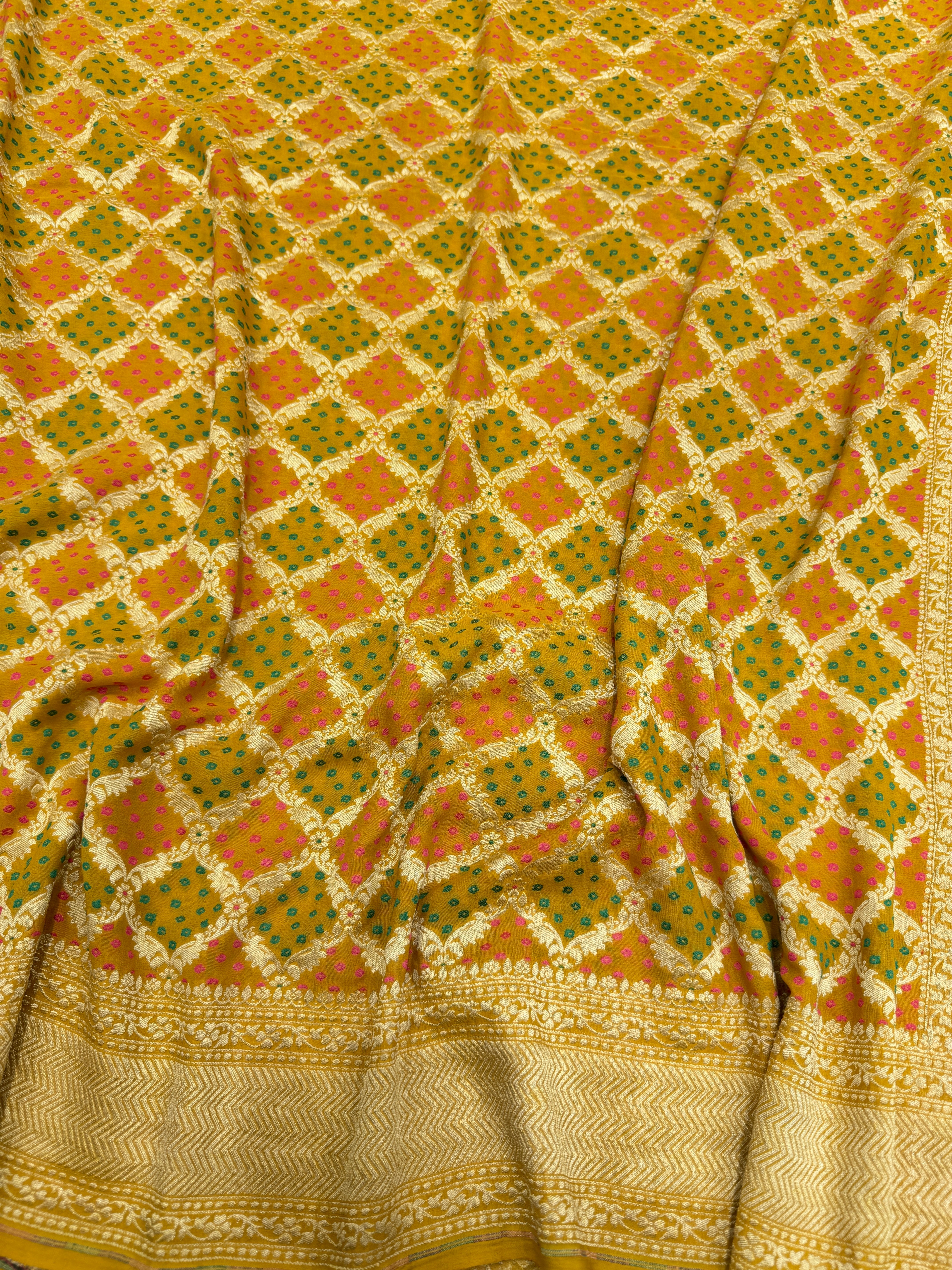 Mustard Yellow Woven Bandhej Banarasi Khaddi Georgette Saree
