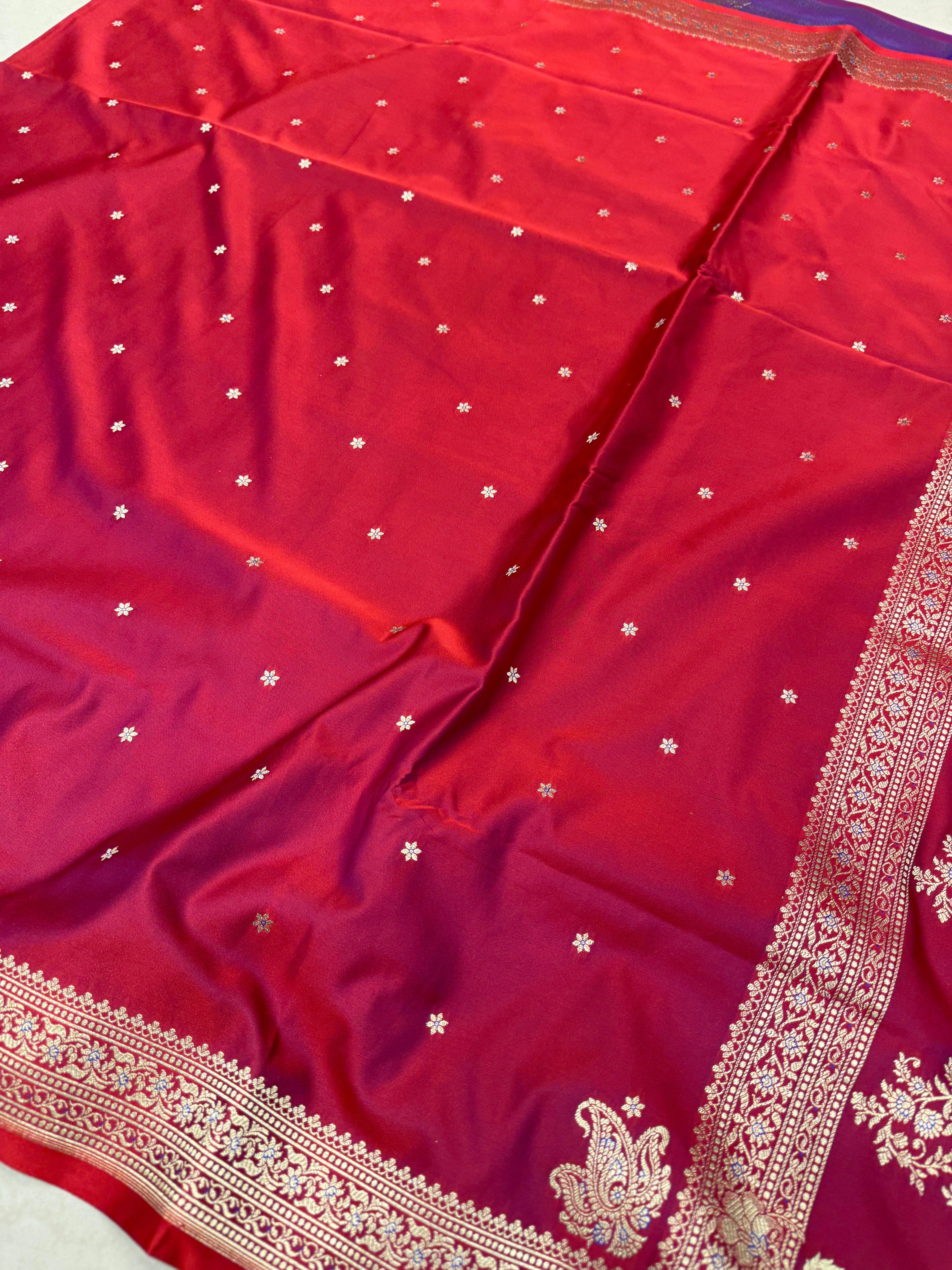 Crimson Banarasi Silk Star Butti Saree