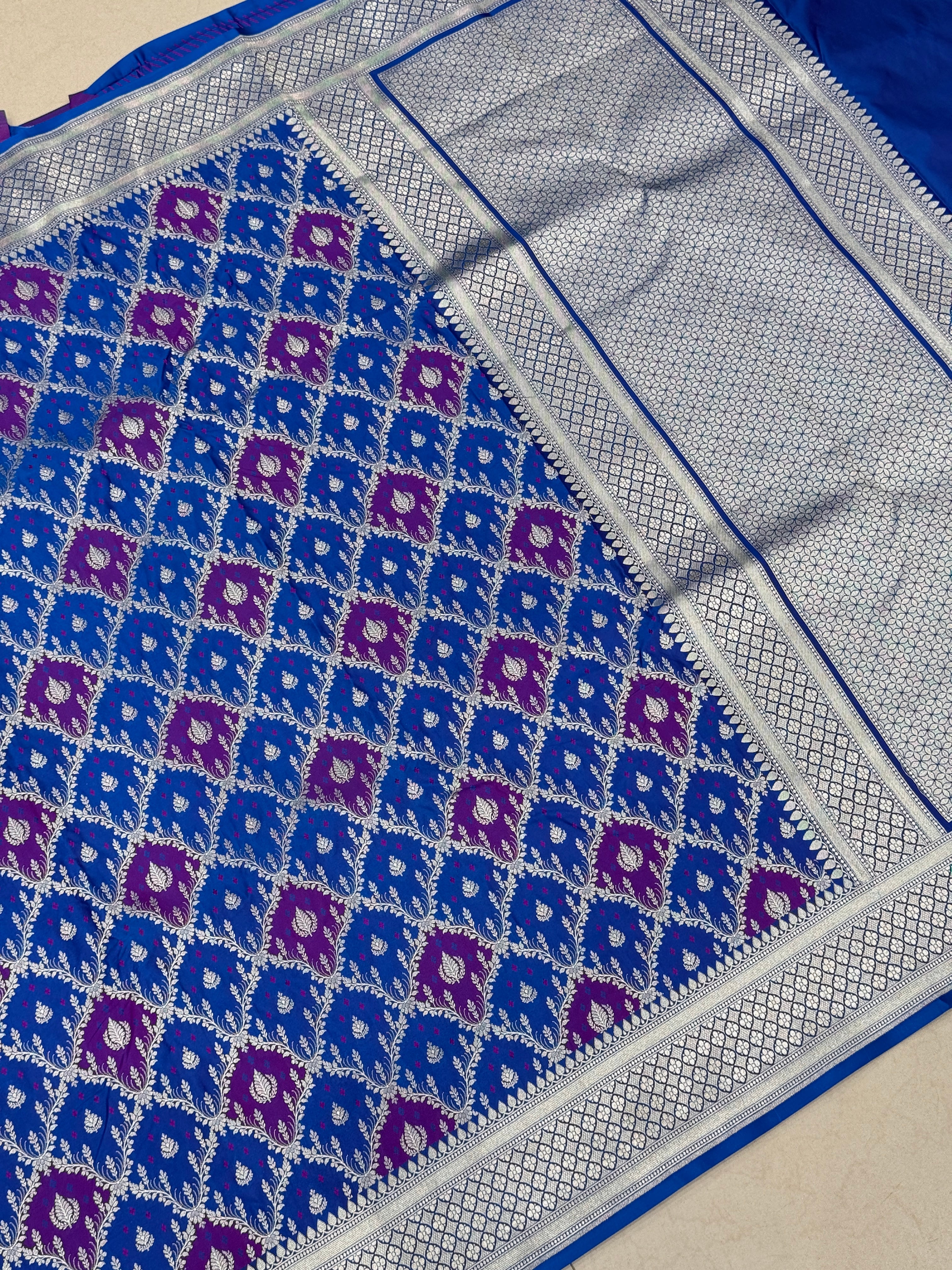 Blue Purple Rangkat Banarasi Silk Saree