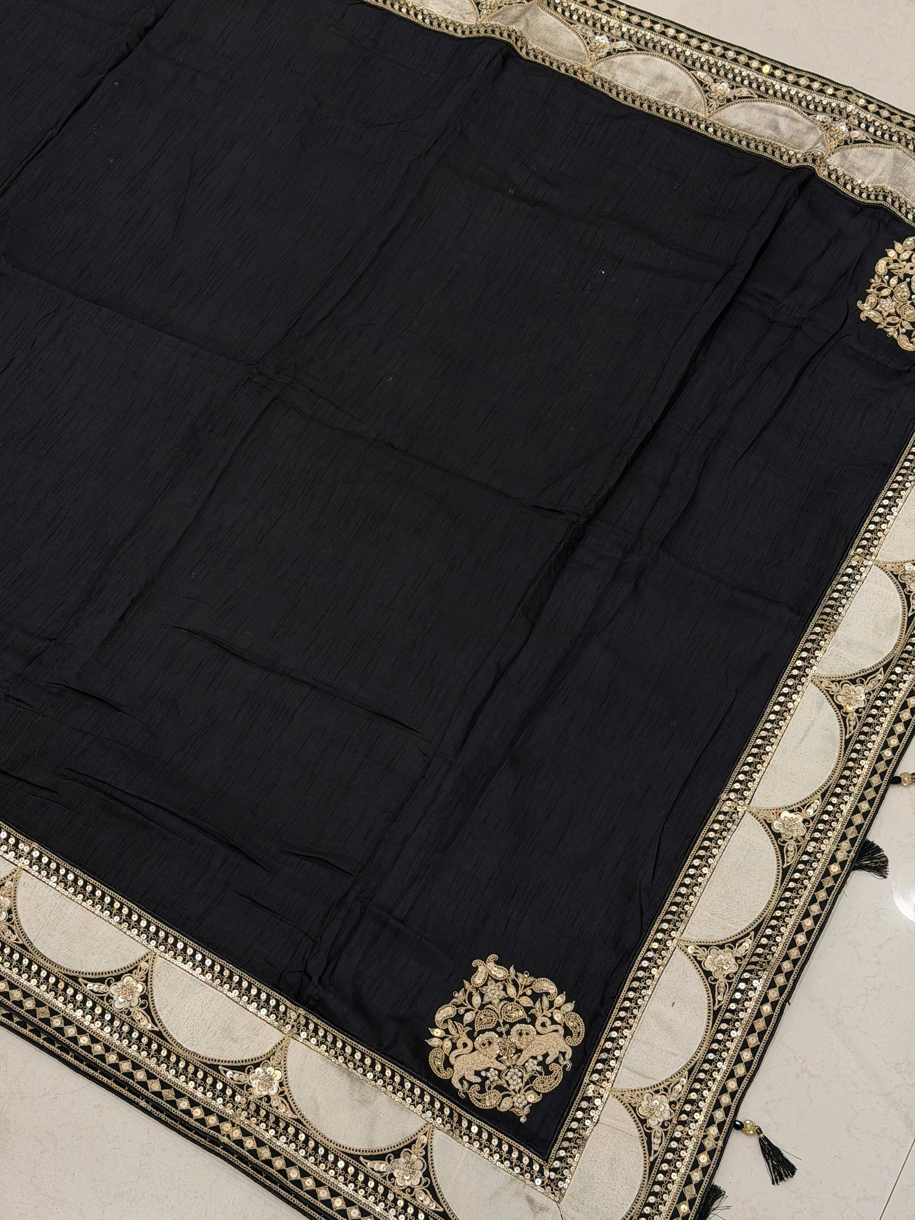 Black Sabyasachi Inspired Marodi Embroidery Zardosi Saree
