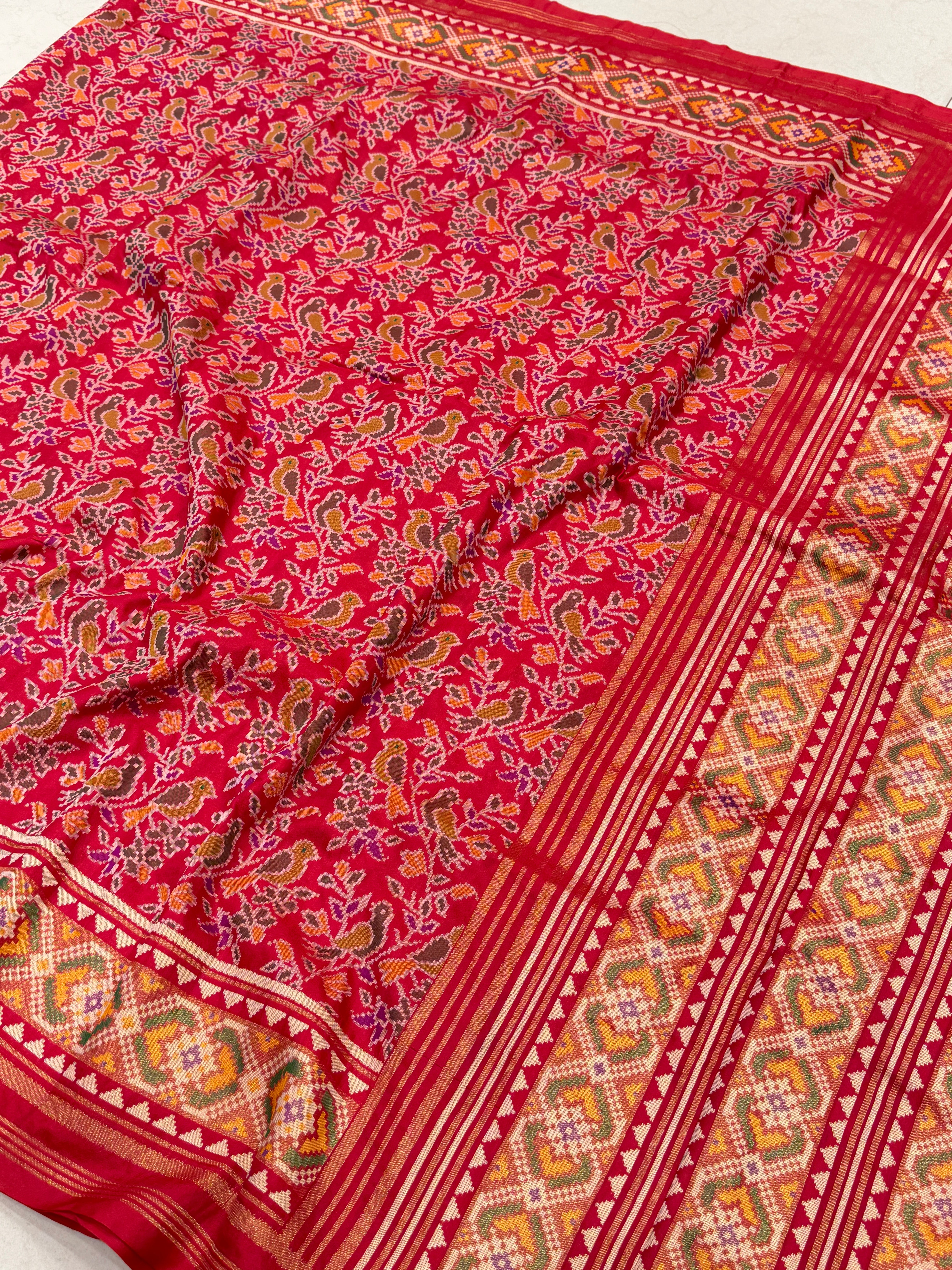 Red Popat Bhat Semi Silk Weaved Patan Patola Saree