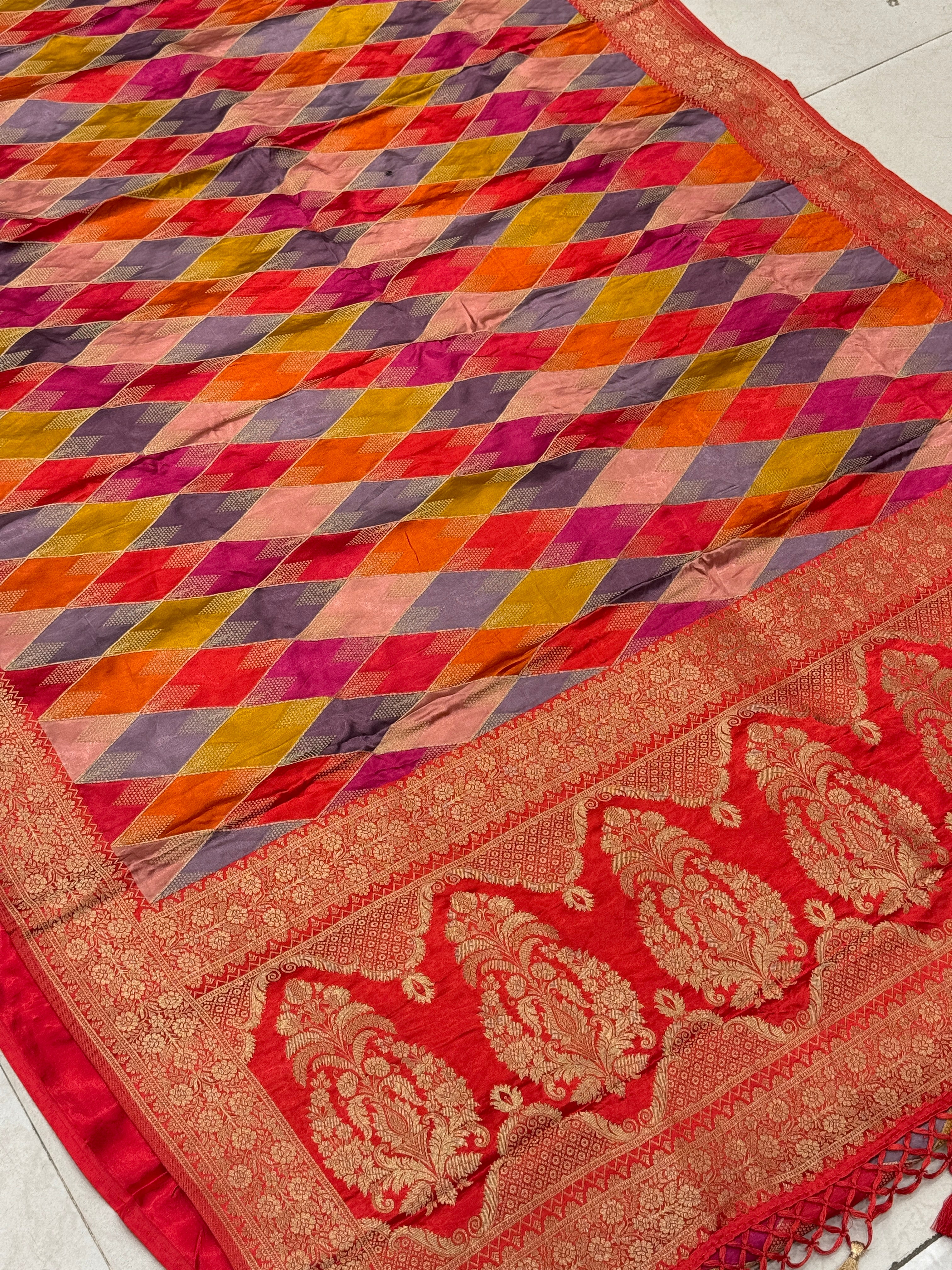 Orange Contemporary Kaju Katli Design Banarasi Modal Satin Rangkat Saree