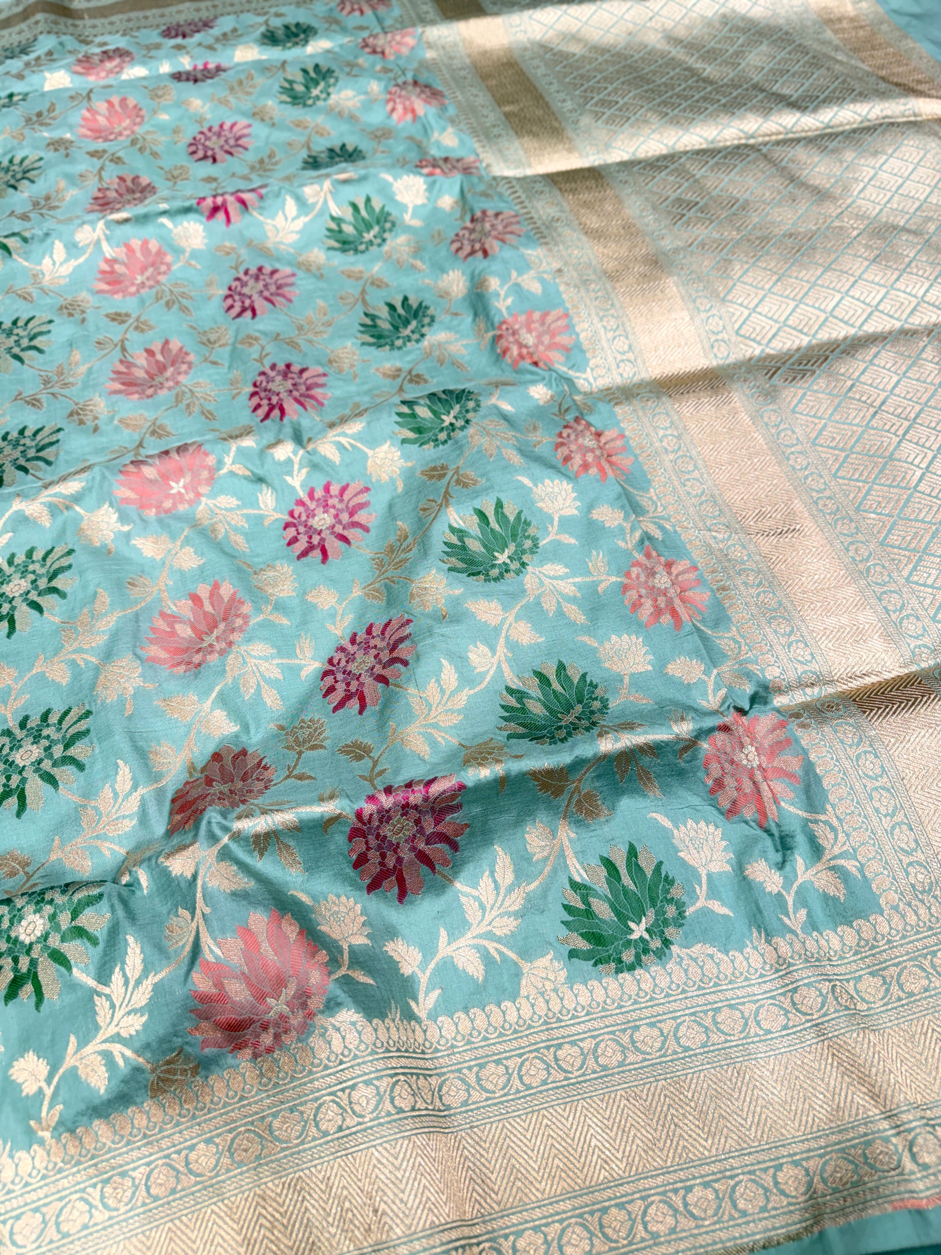 Pastel Sea Green Tilfi Meenakari Banarasi Katan Silk Saree