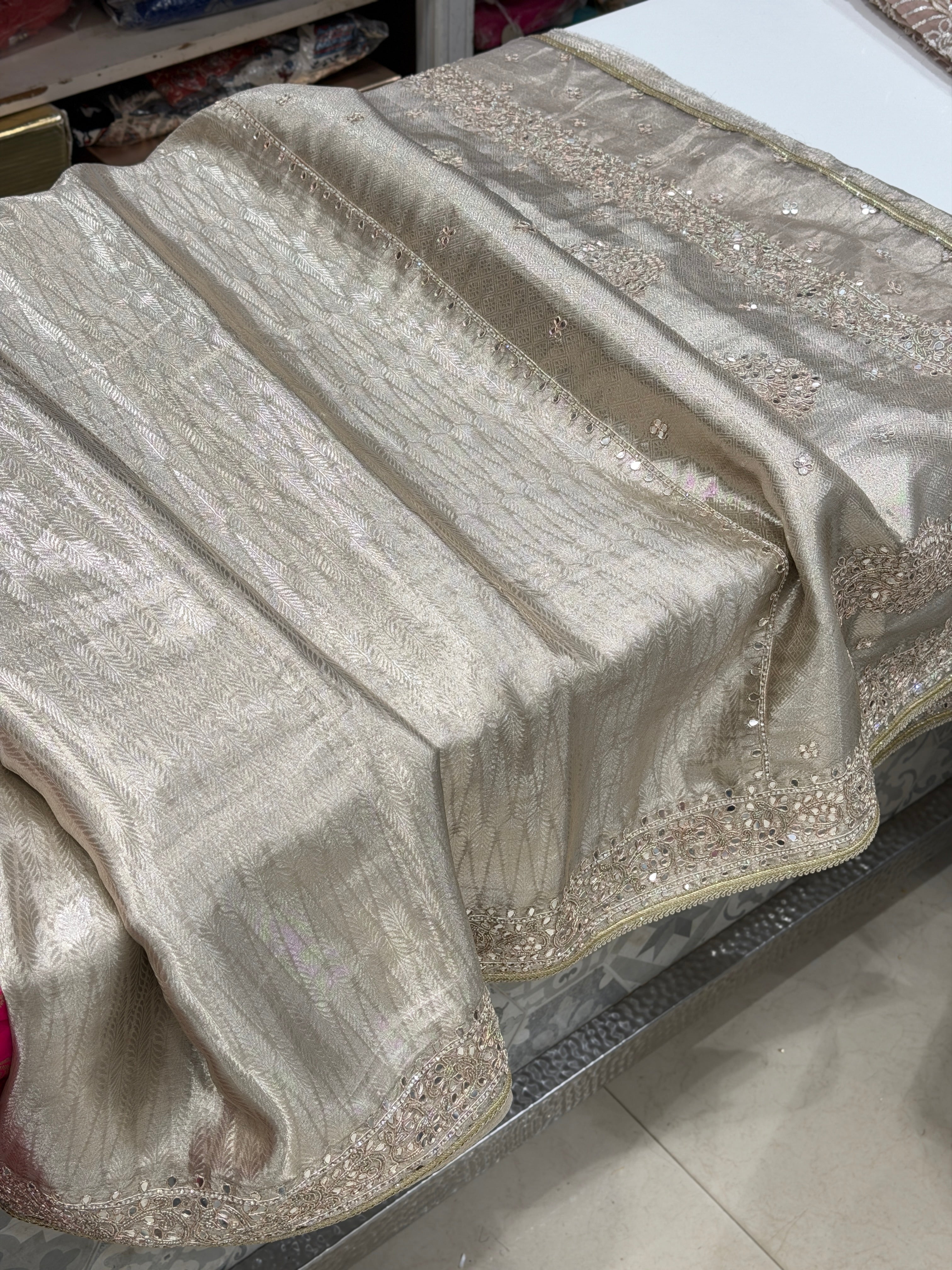 Silver Tissue Kanjivaram Contemporary Hand Embroidery Saree