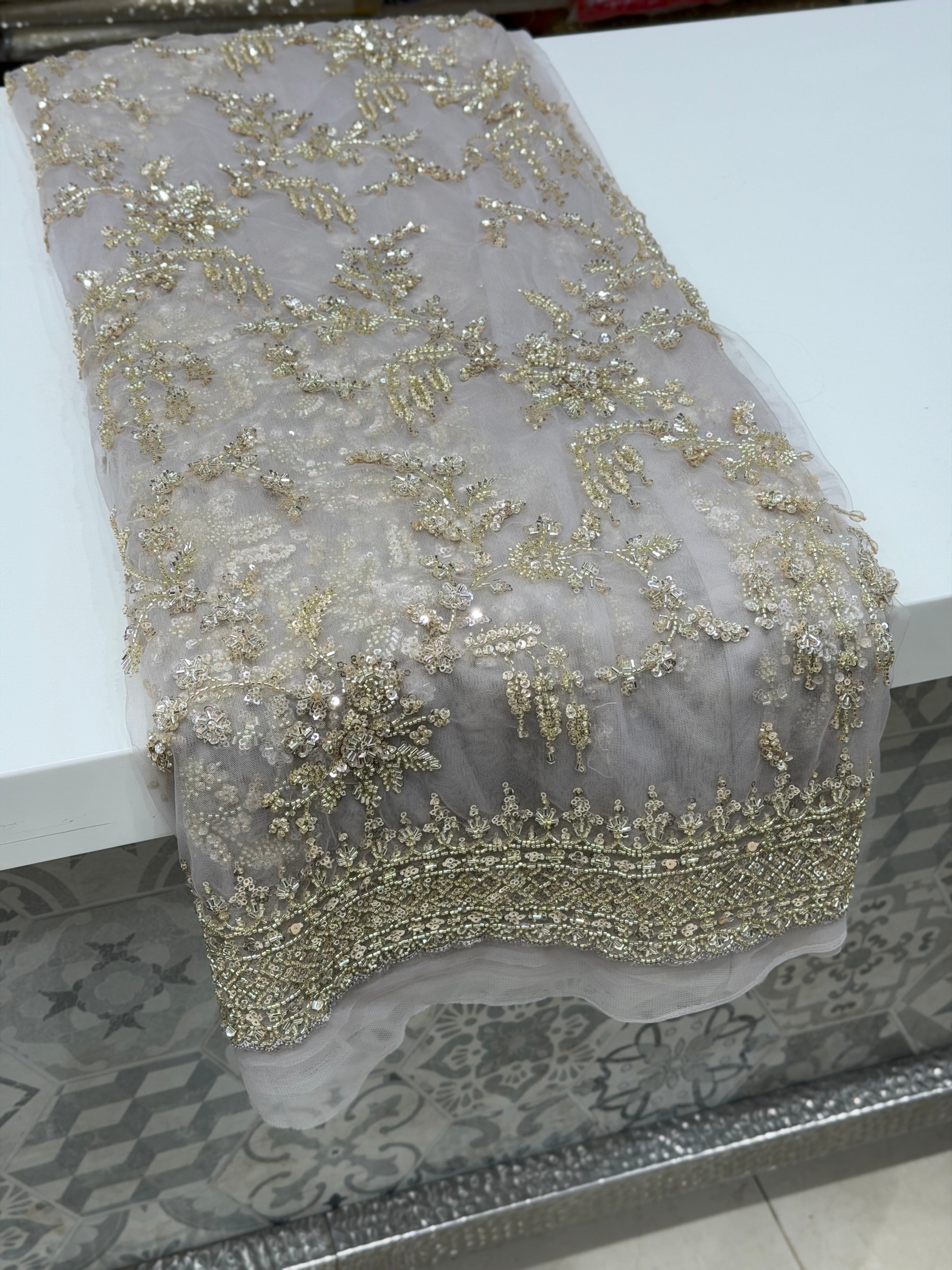 Mauve Moti Sequin Jaal Soft Net Embroidery Saree