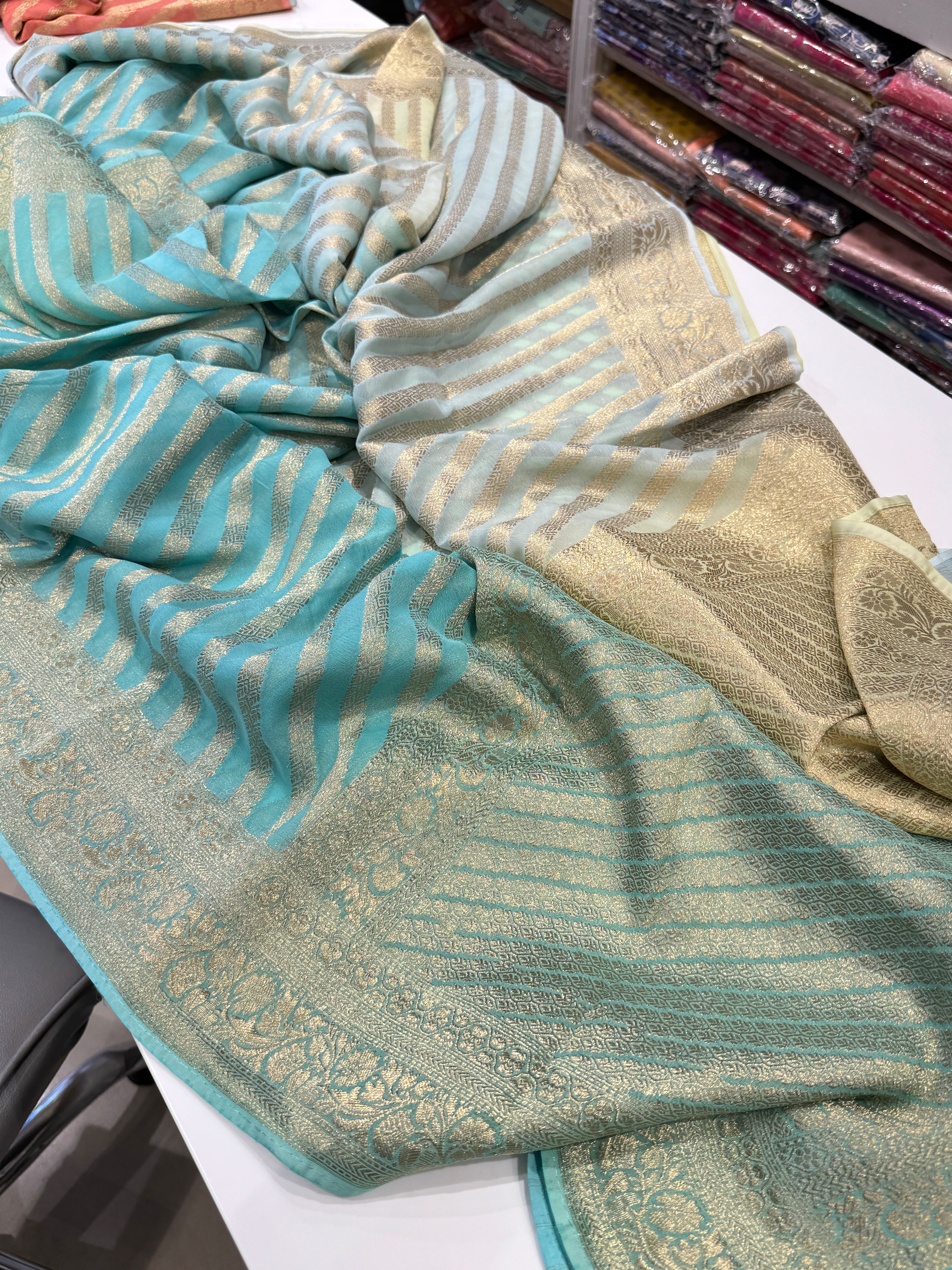 Blue Shaded Banarasi Khaddi Georgette Leheriya Saree