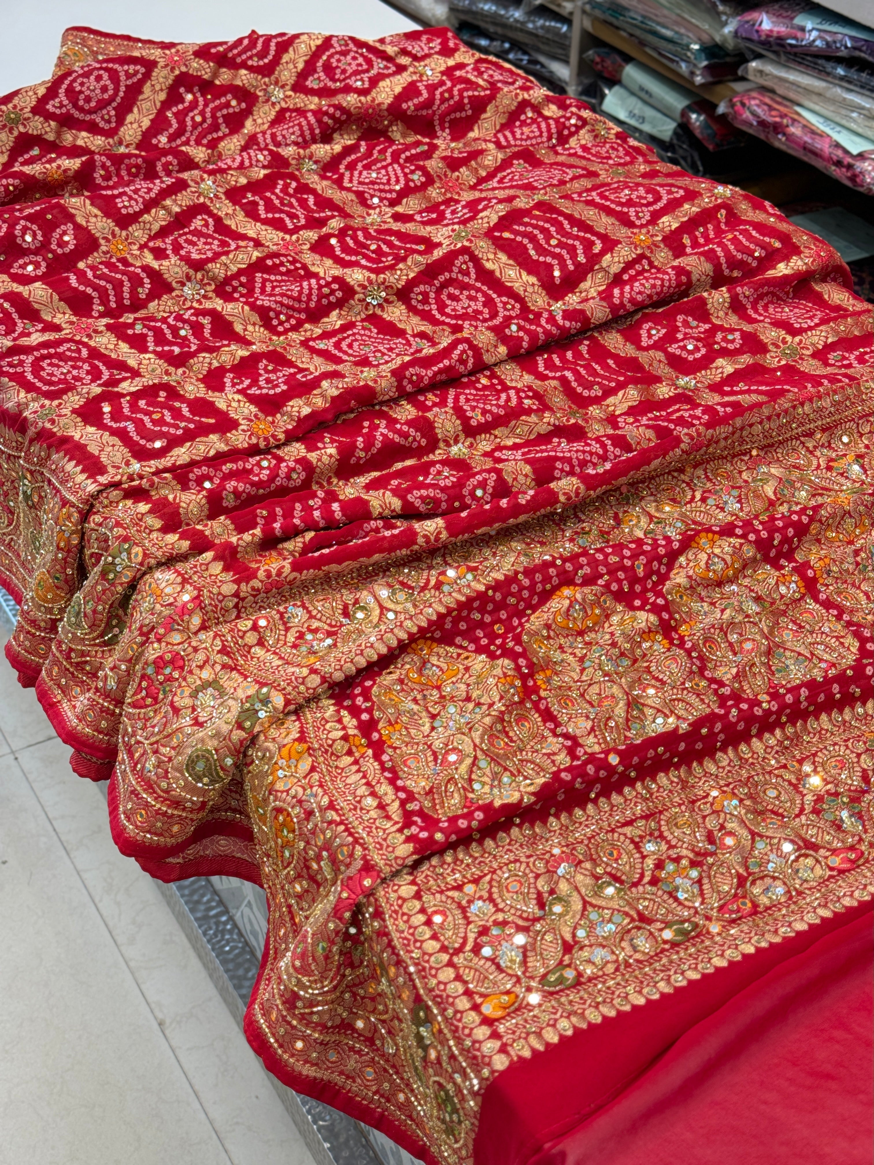 Red Gharchola Hand Embroidery Saree