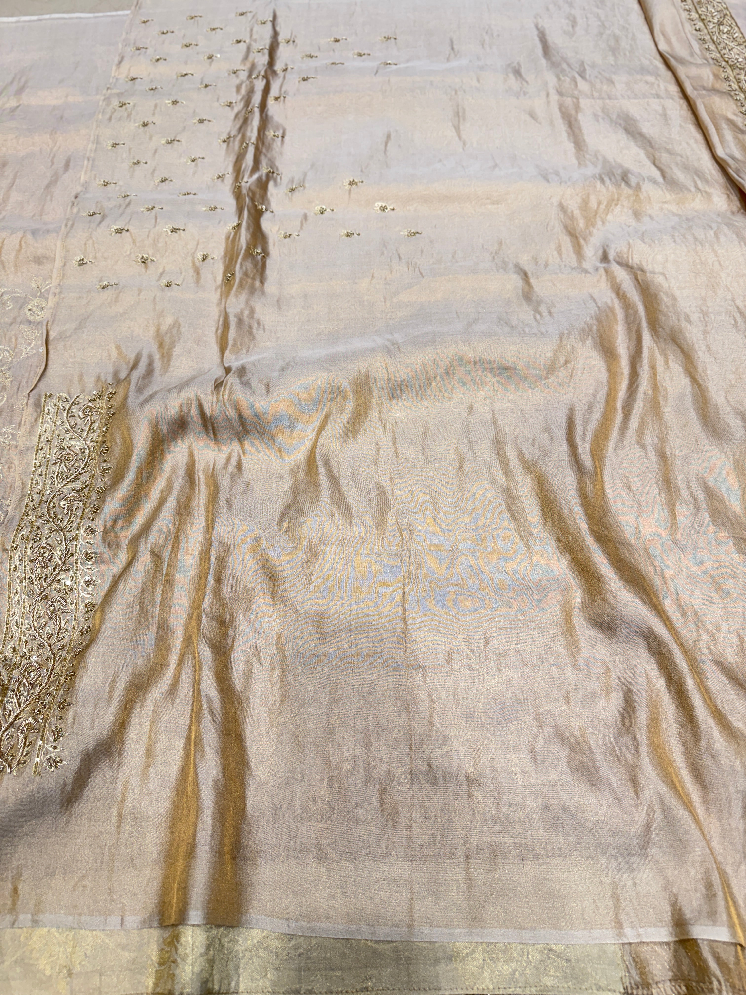 Ivory Tissue Zardosi Intricate Jaal Hand Embroidery Saree