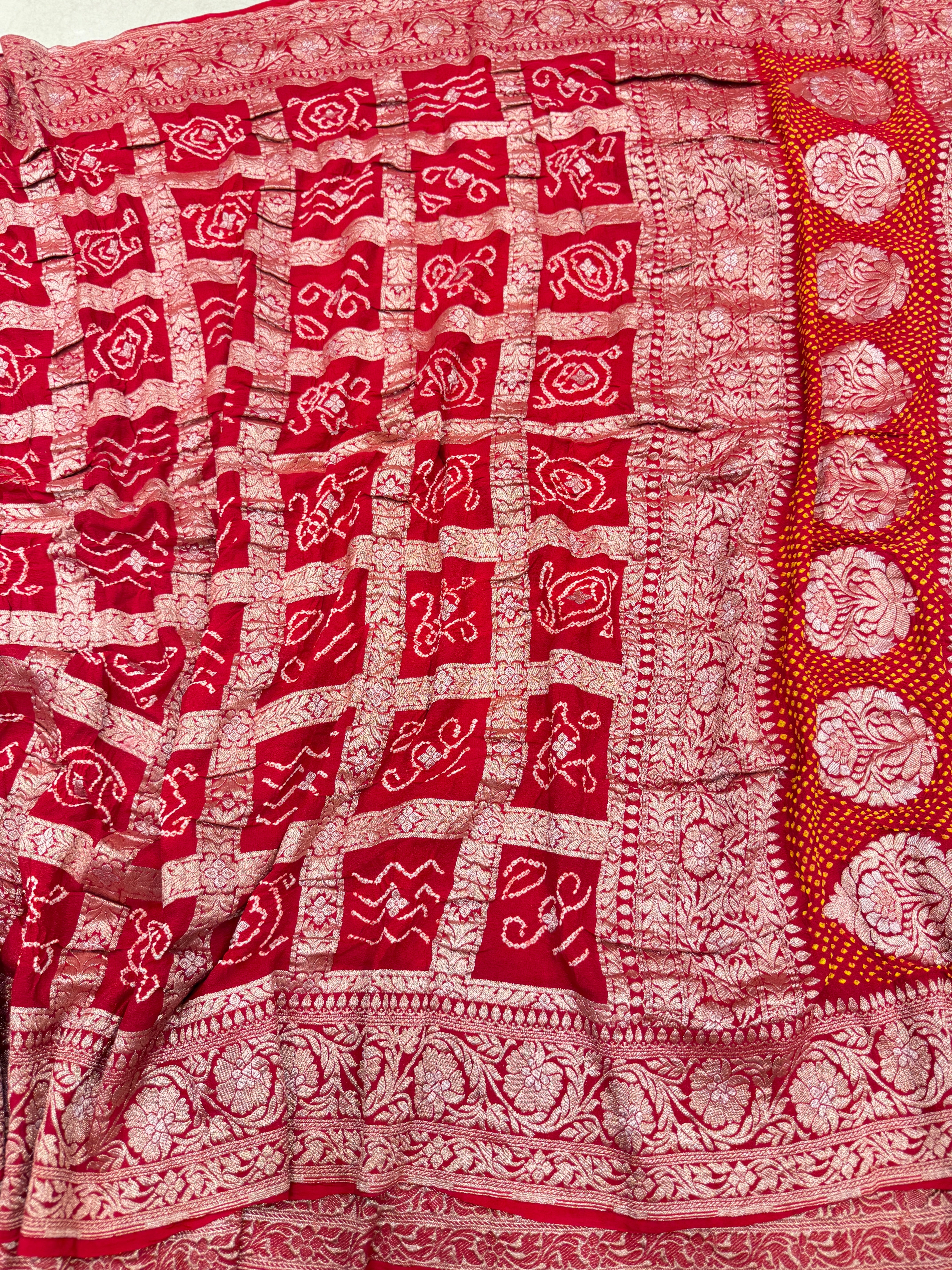 Red Pure Georgette Handloom Gharchola