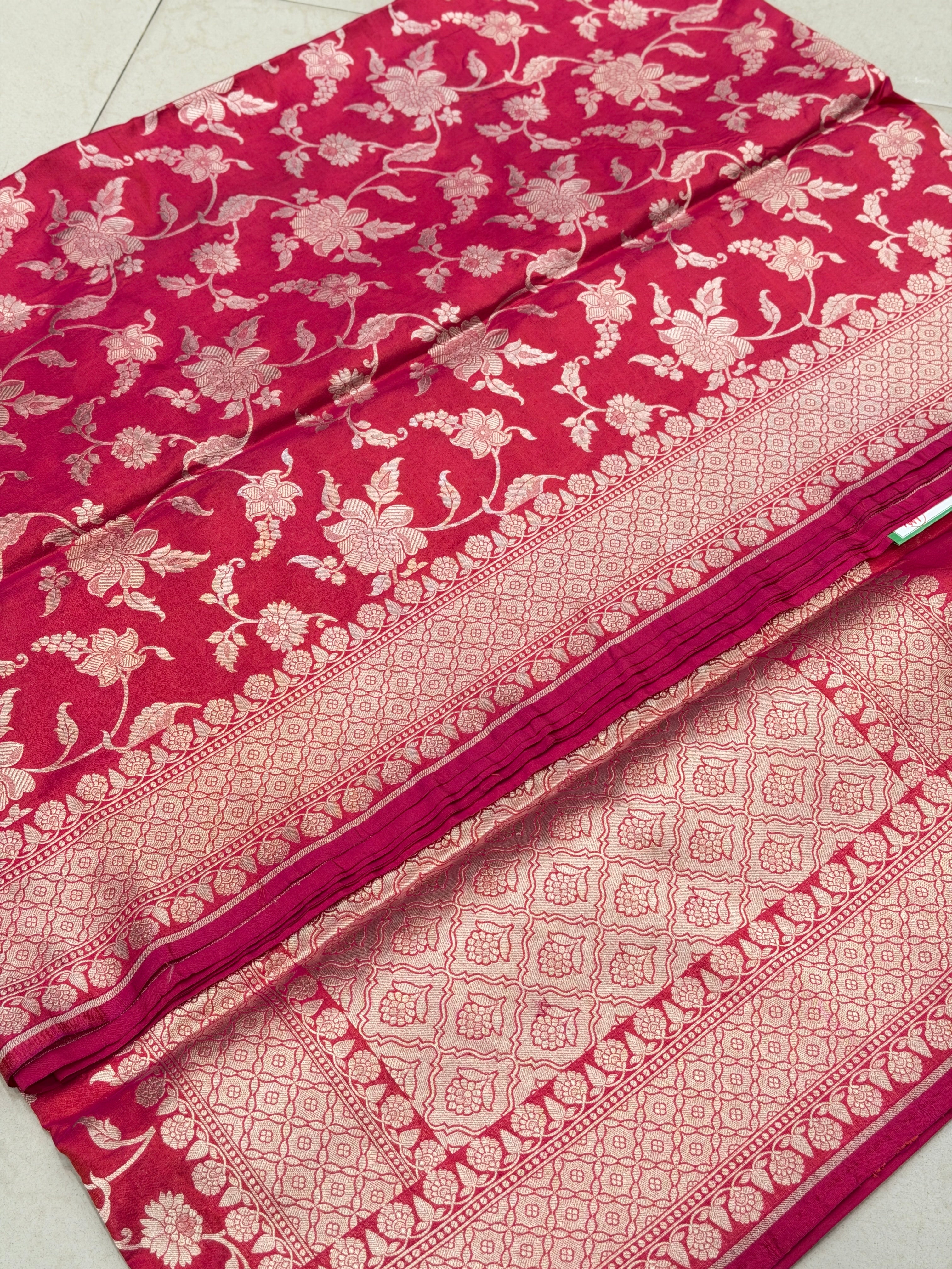 Cross Rani Floral Jaal Handloom Banarasi Katan Silk Saree