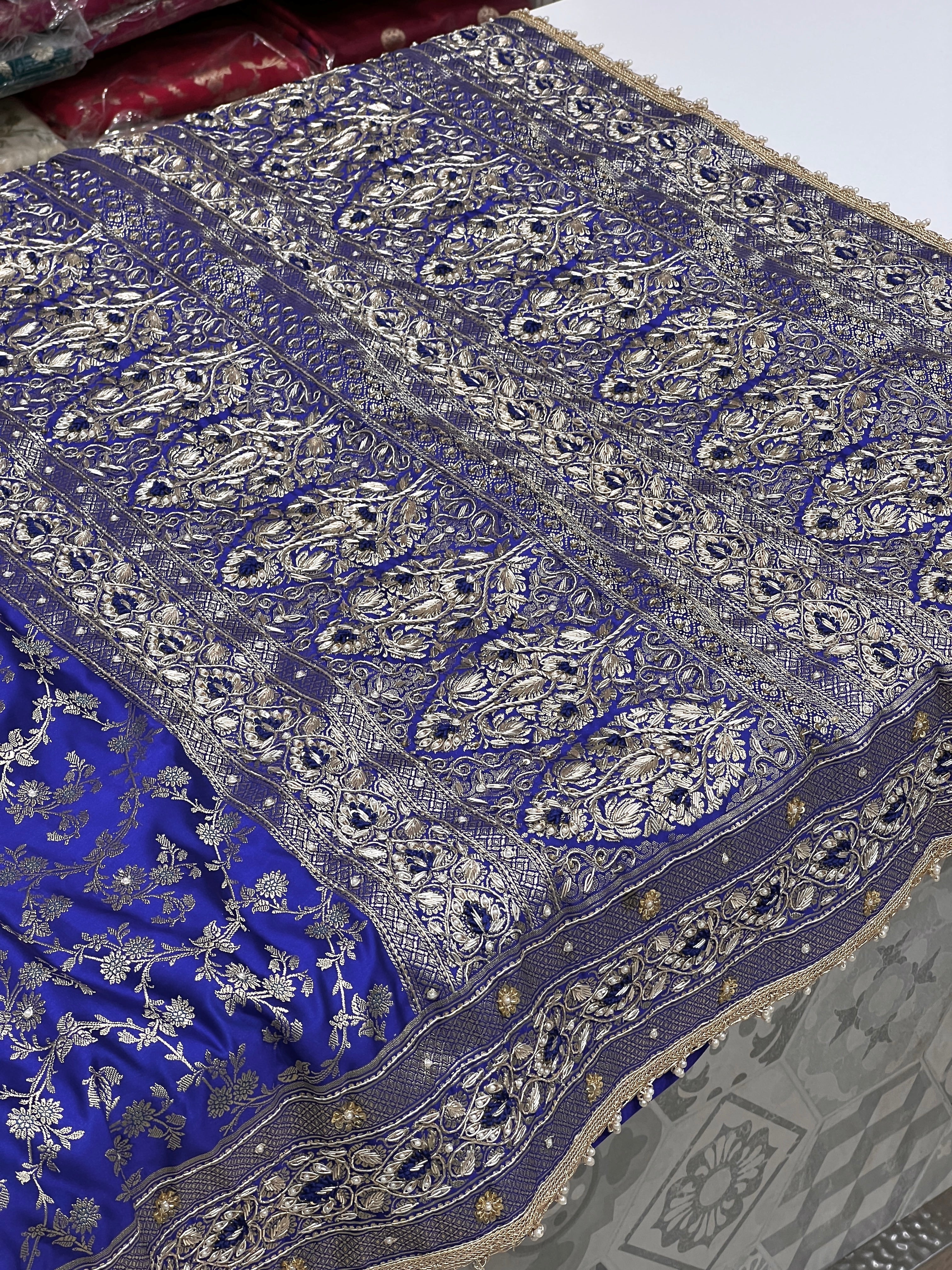 Ink Blue Banarasi Silk Resham Hand Embroidery Saree