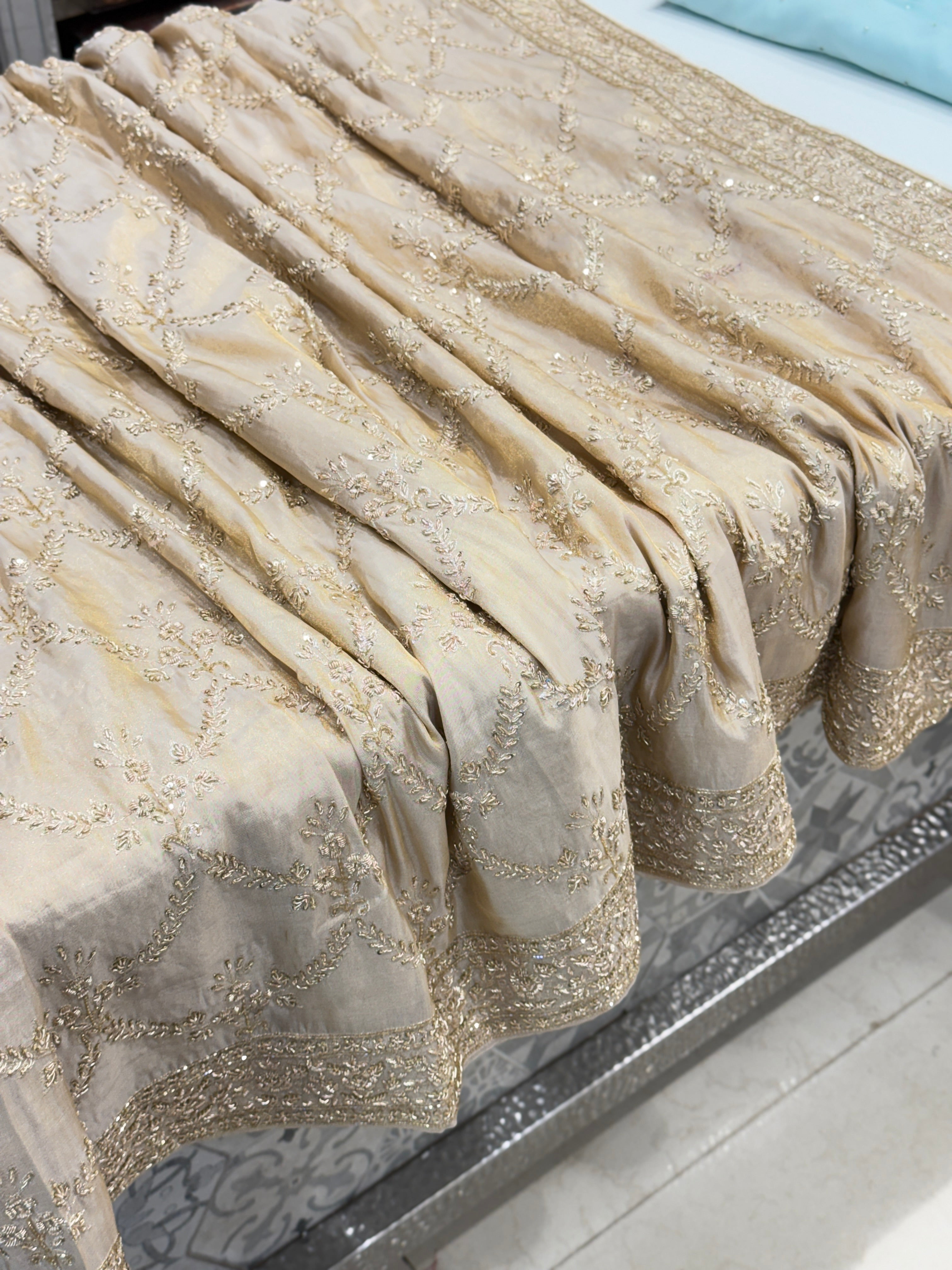 Handloom Tissue Silk Zardosi Hand Embroidery Jaal Saree