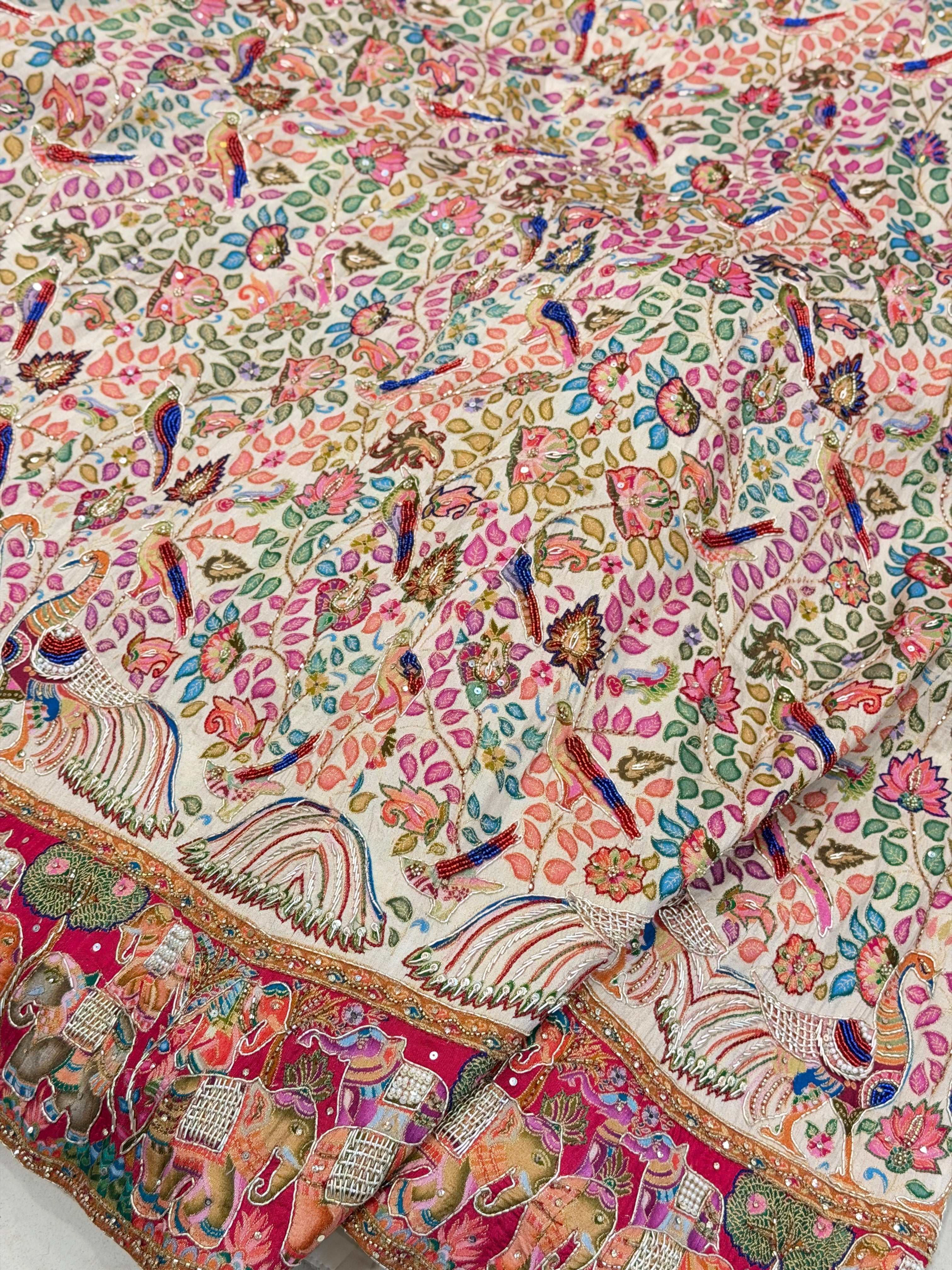 Beige Pashmina Hand Embroidery Skirt and Dupatta Pair