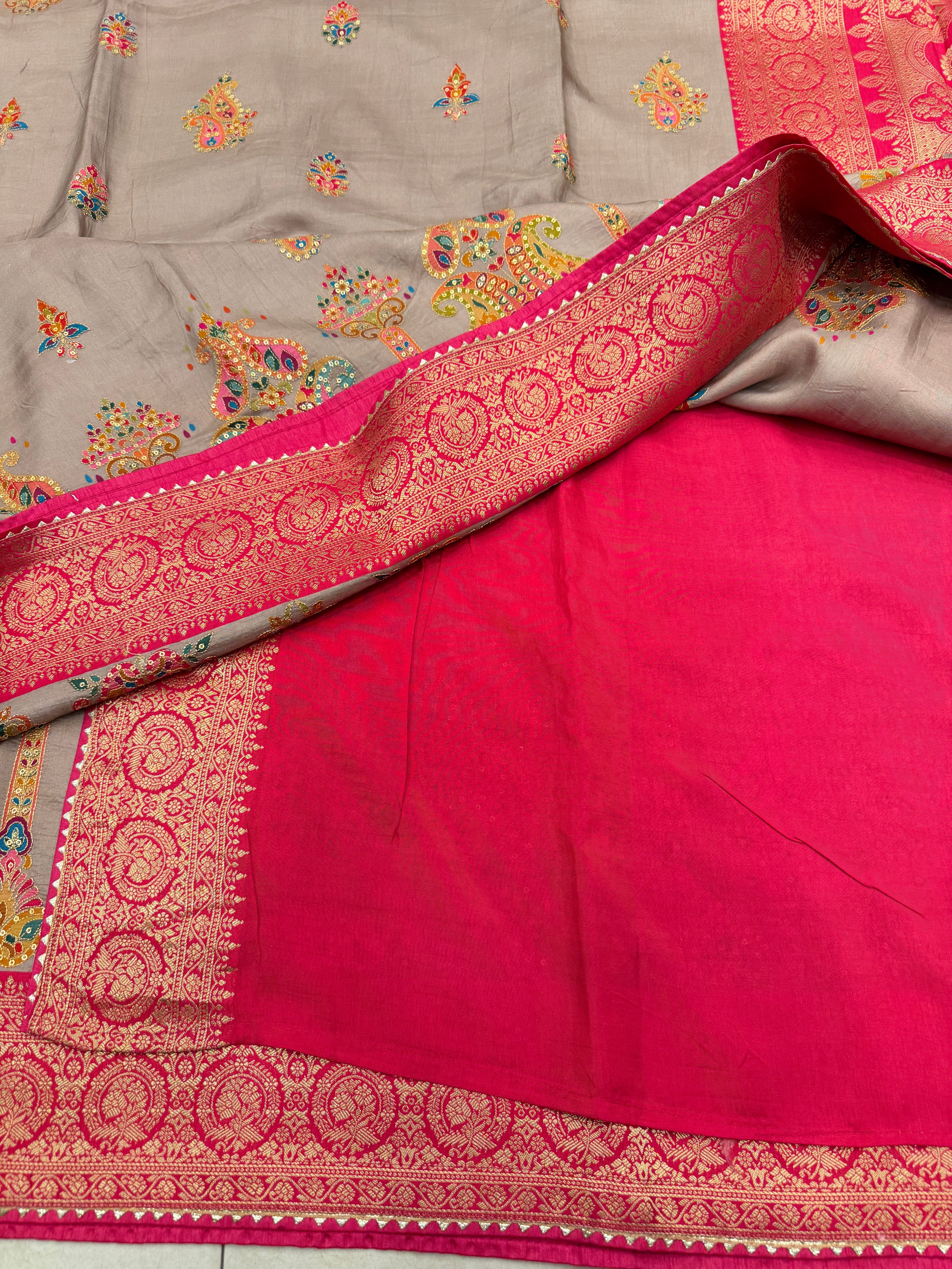 Grey Contemporary Banarasi Munga Pita Embroidery Saree