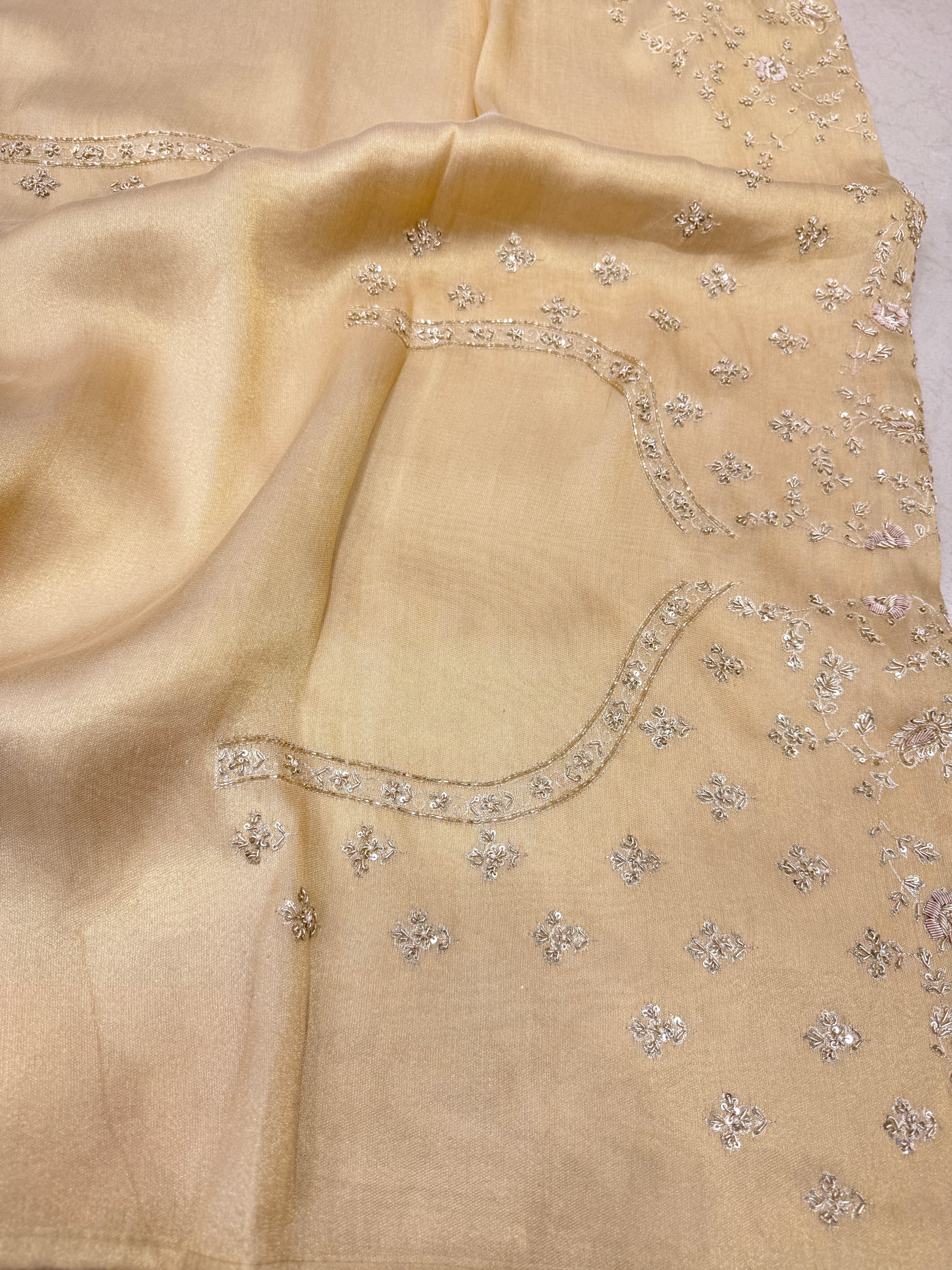 Pure Tissue Zardosi Hand Embroidery Border Saree