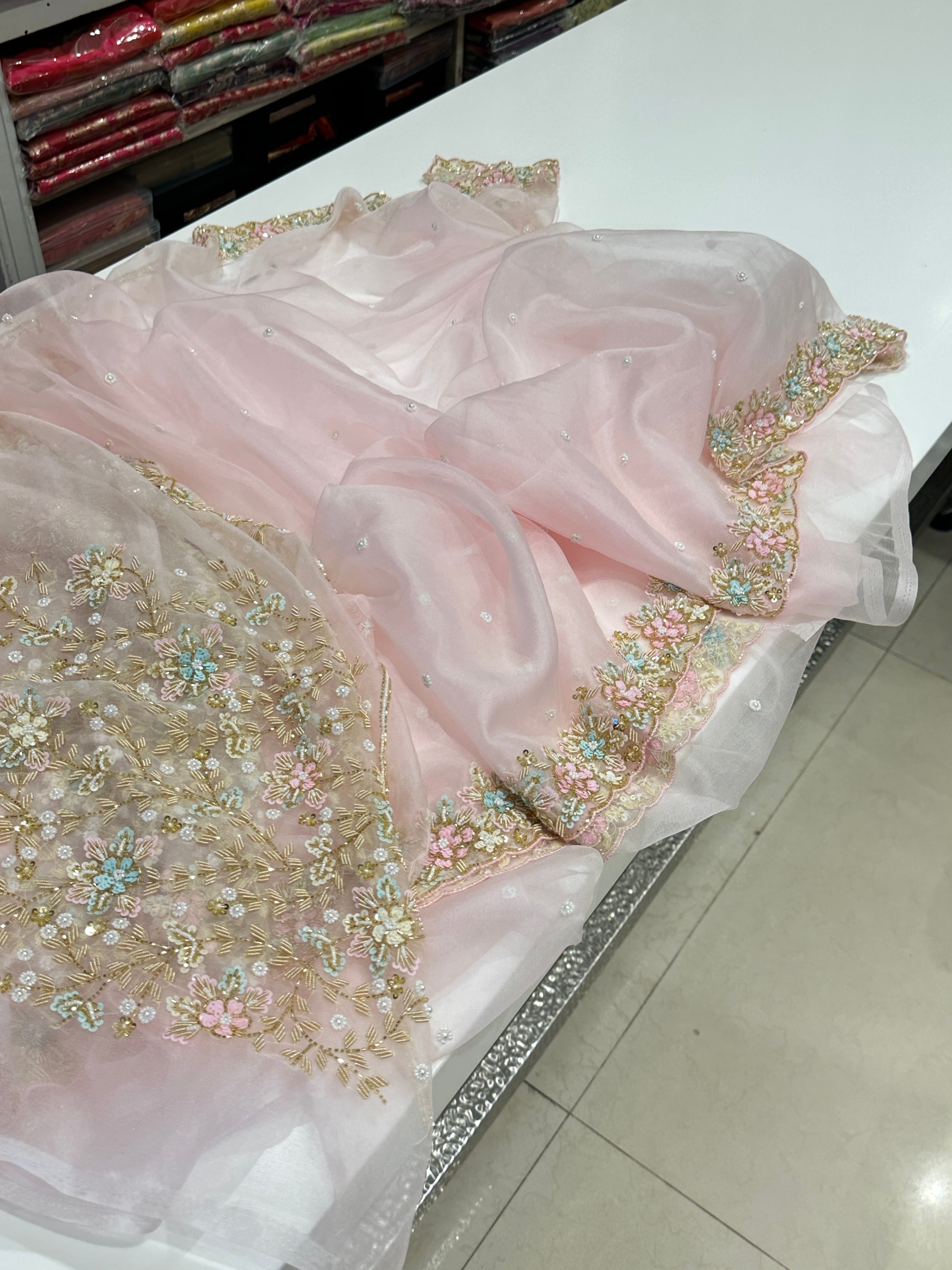 Light Pink Organza Blouse Saree