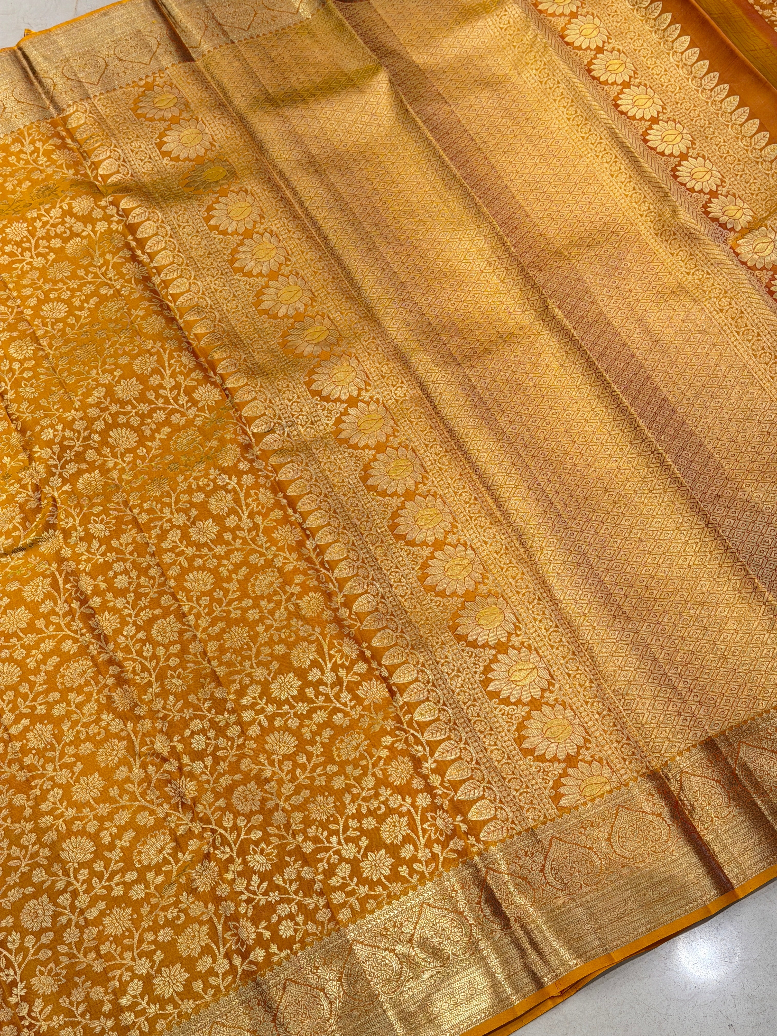 Rust Orange Brocade Jaal Handloom Pure Silk Kanjivaram Saree