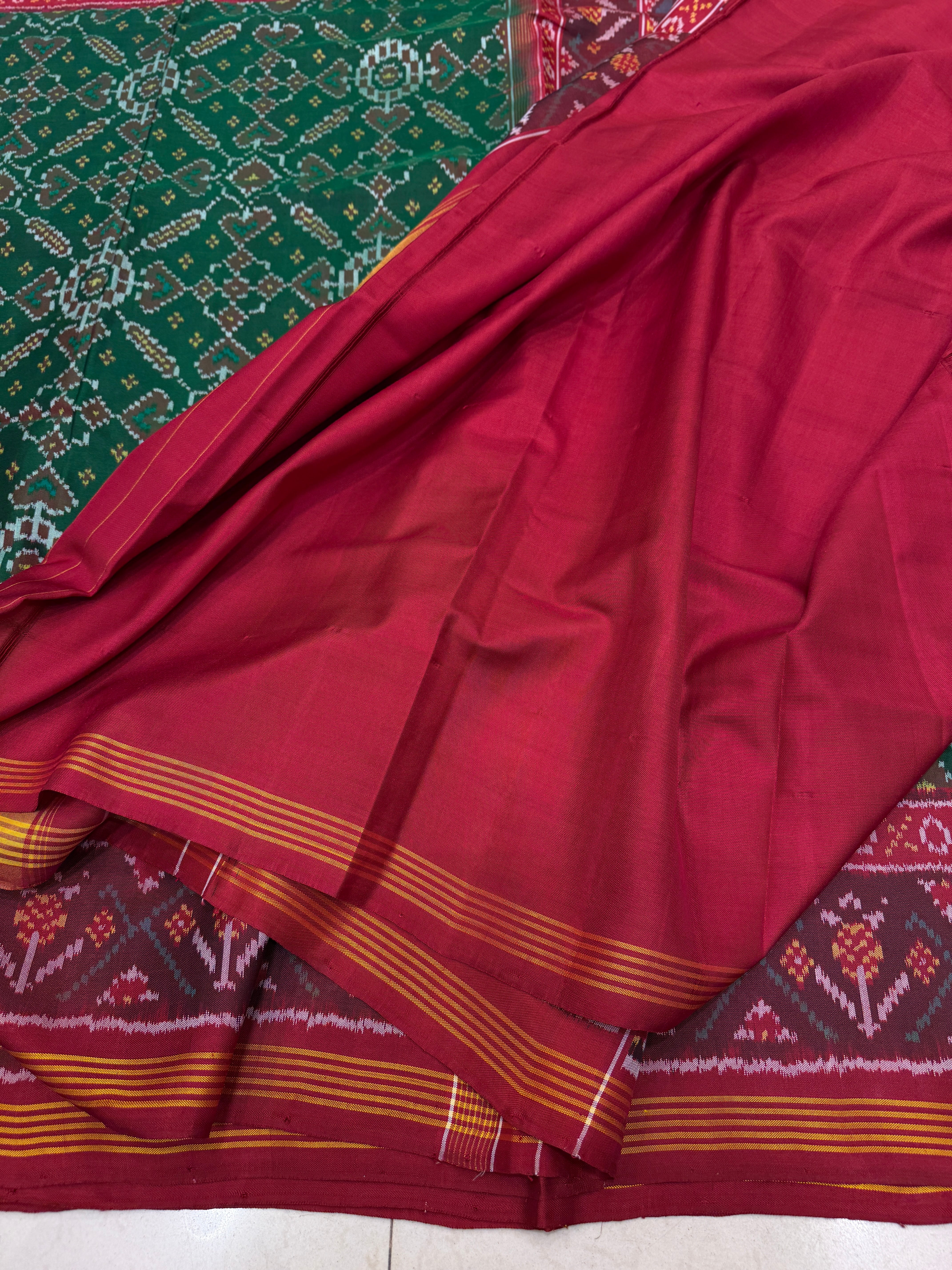 Bottle Green Manek Chowk Pure Silk Patan Patola Handloom Saree