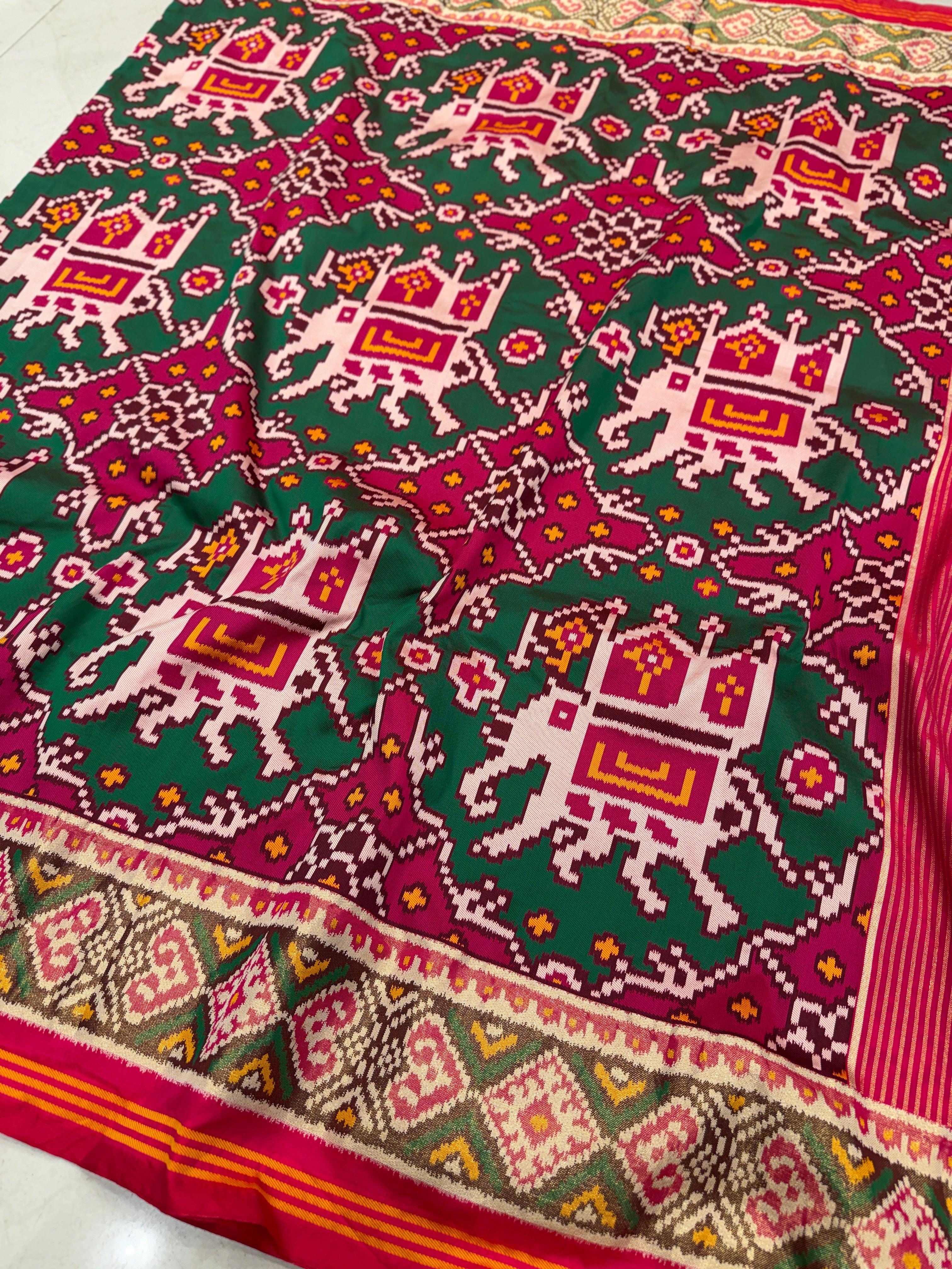 Maroon Rani Chabdi Elephant Semi Silk Weaved Patan Patola Saree