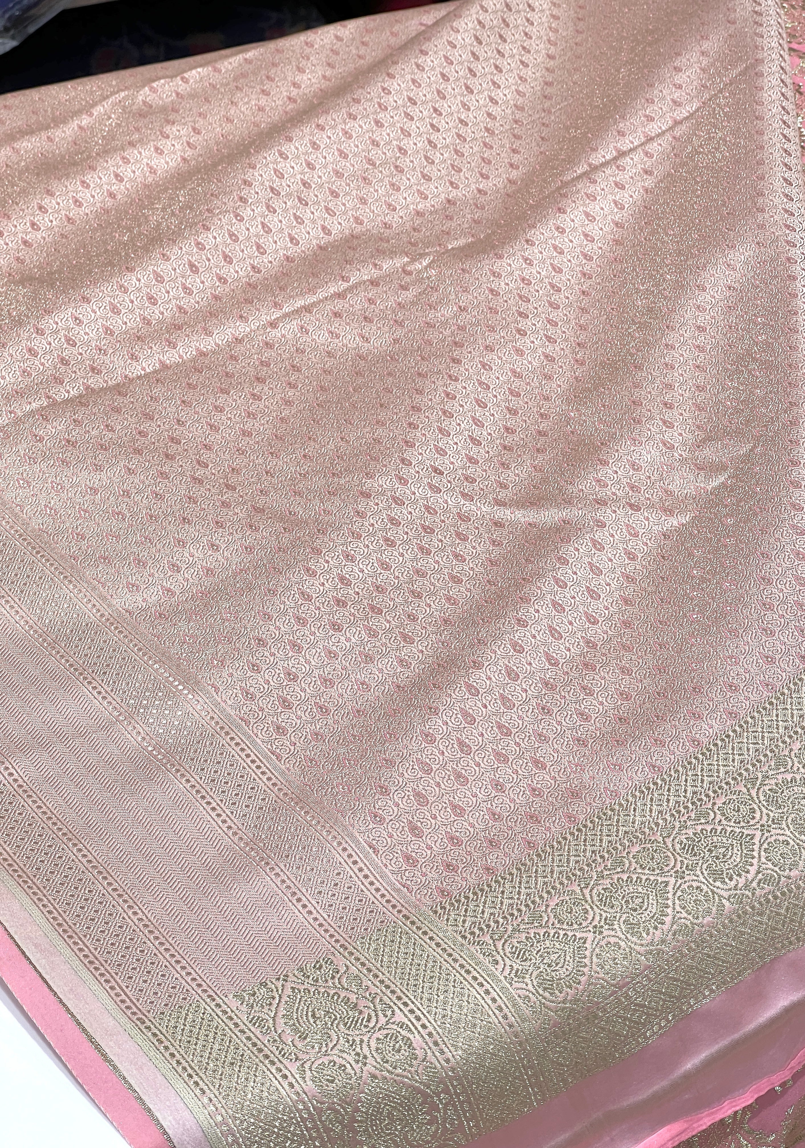 Pink Banarasi Silk Heart Border Saree