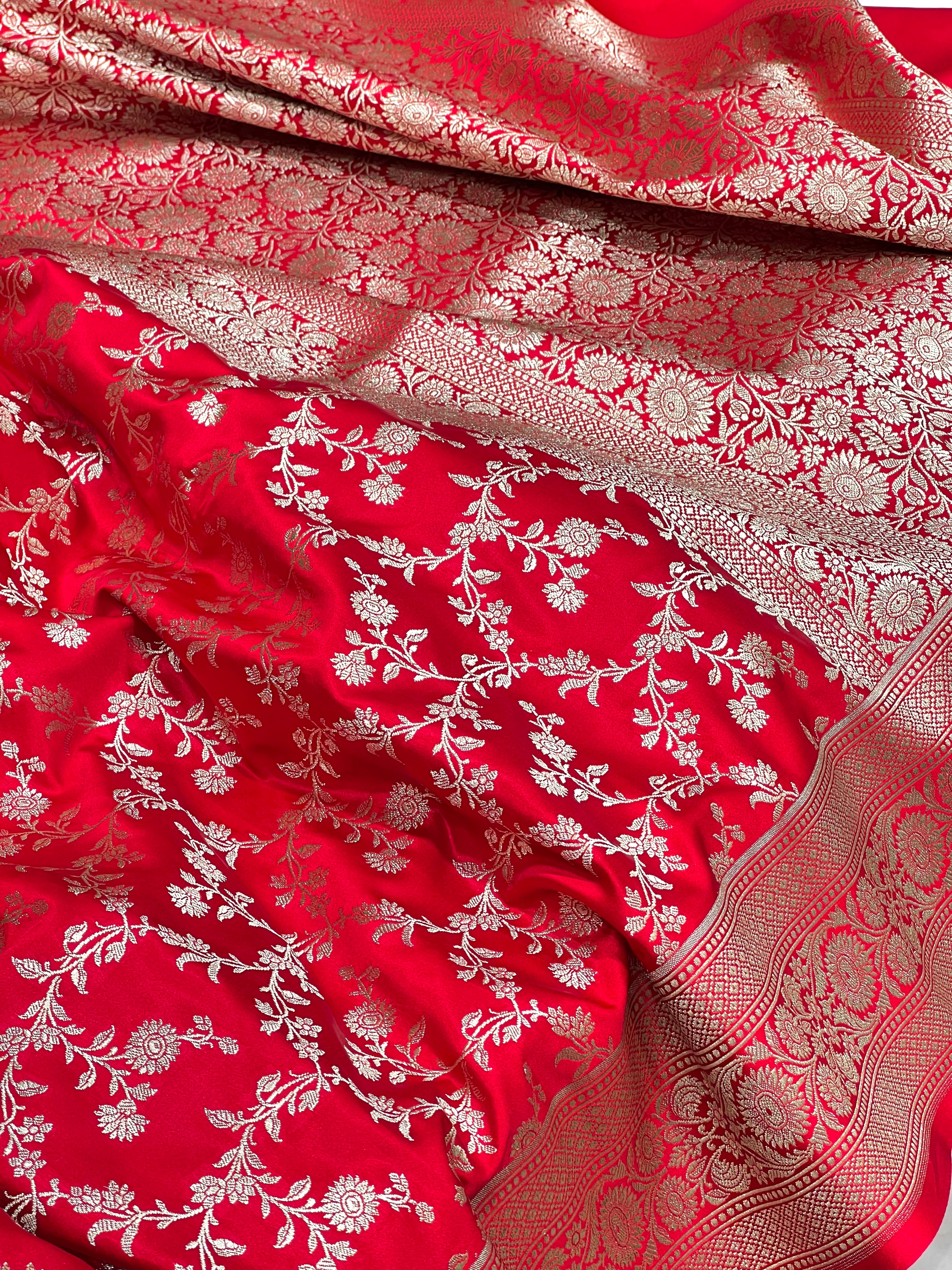 Red Banarasi Silk Flower Border Saree